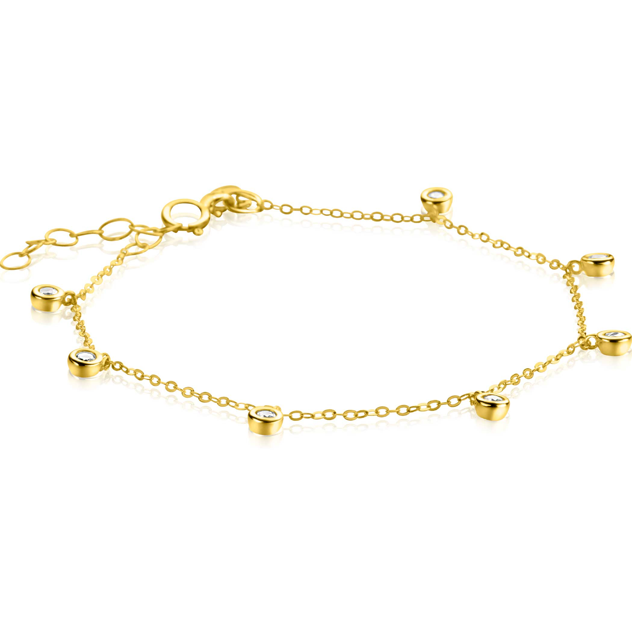 ZINZI 14K Gold Bracelet 7 Round Charms White Zirconias 15,5-18,5cm ZGA451