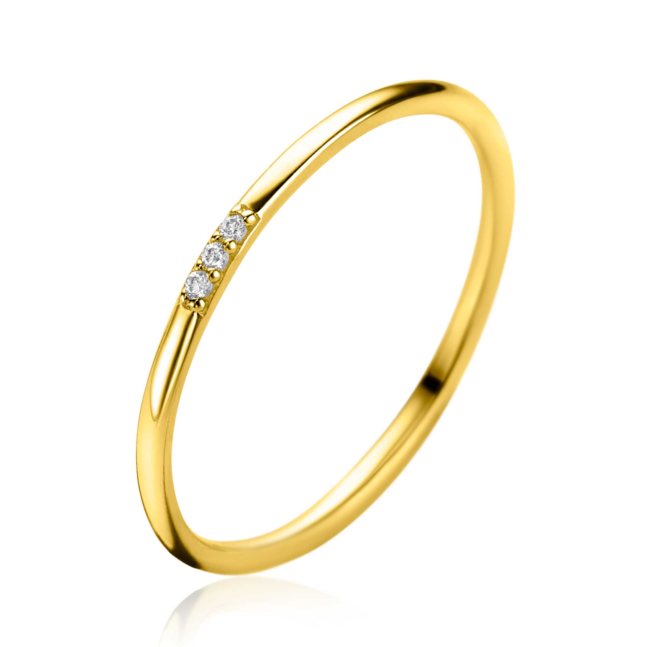 ZINZI Gold 14K Gold Stacking Ring set with three white zirconias ZGR530