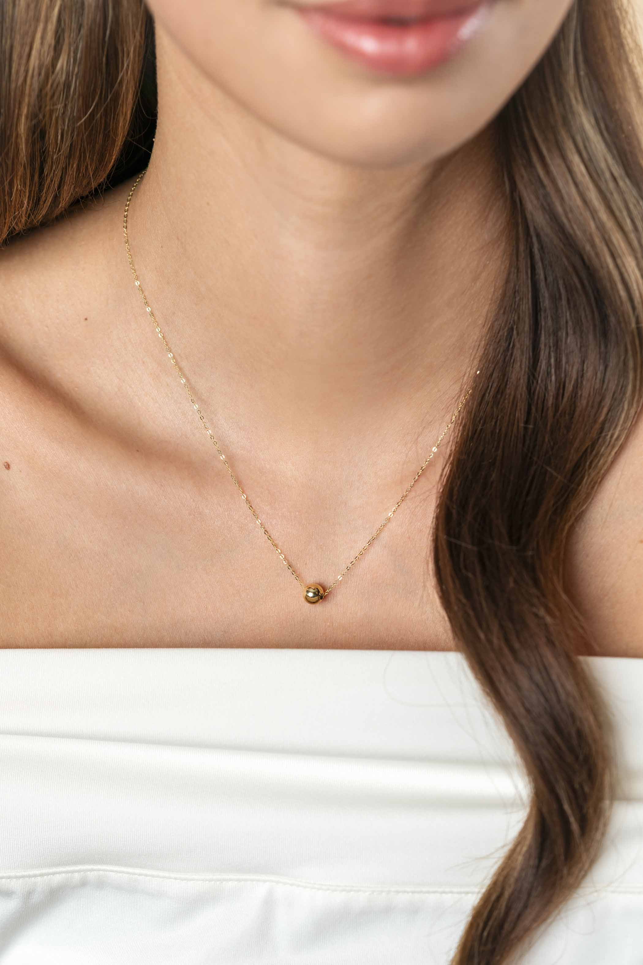 ZINZI Gold 14 carat gold link necklace with elegant smooth bead of 6mm, 42-45cm ZGC505