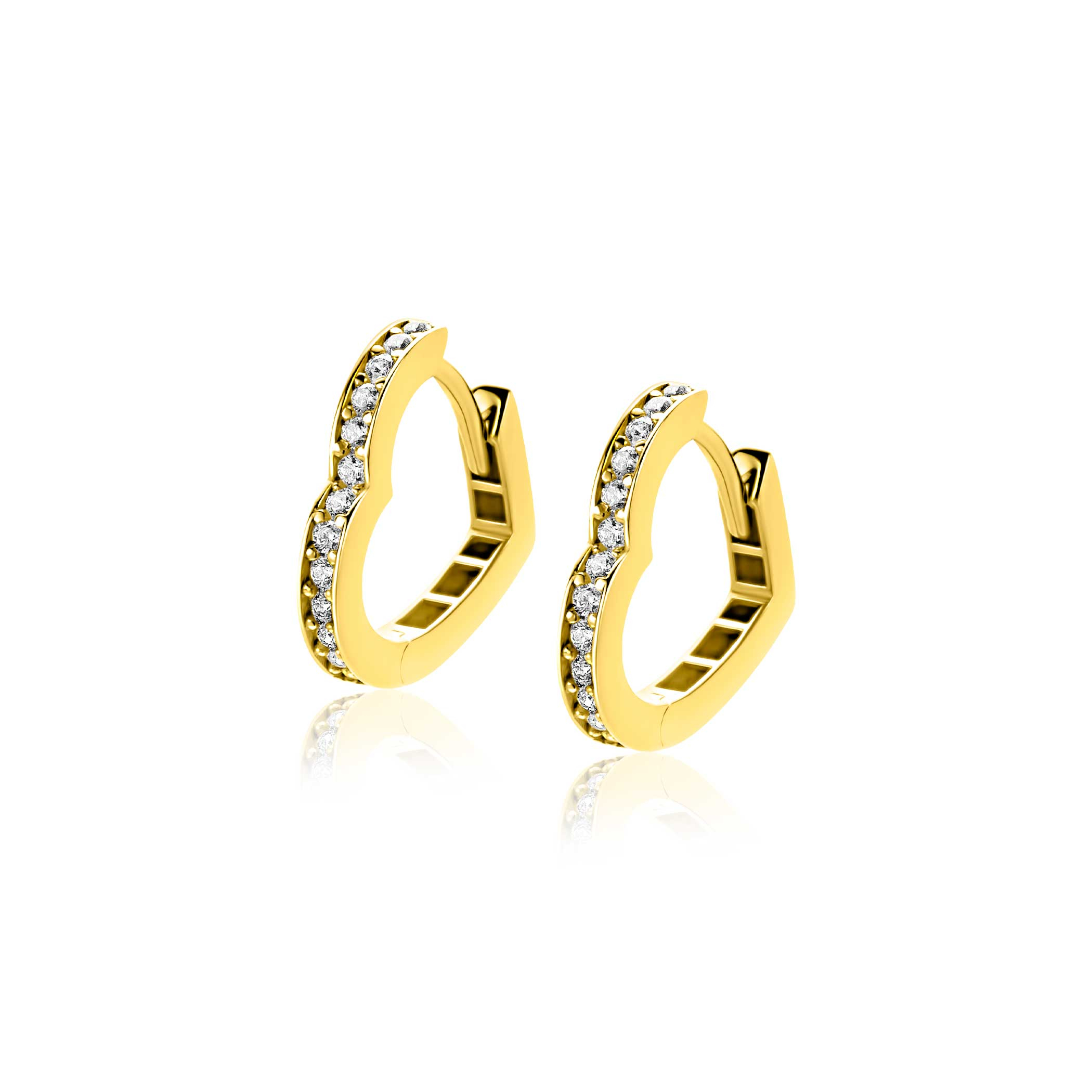 ZINZI GOLD klapcreolen in hartvorm zirconia's 15x2