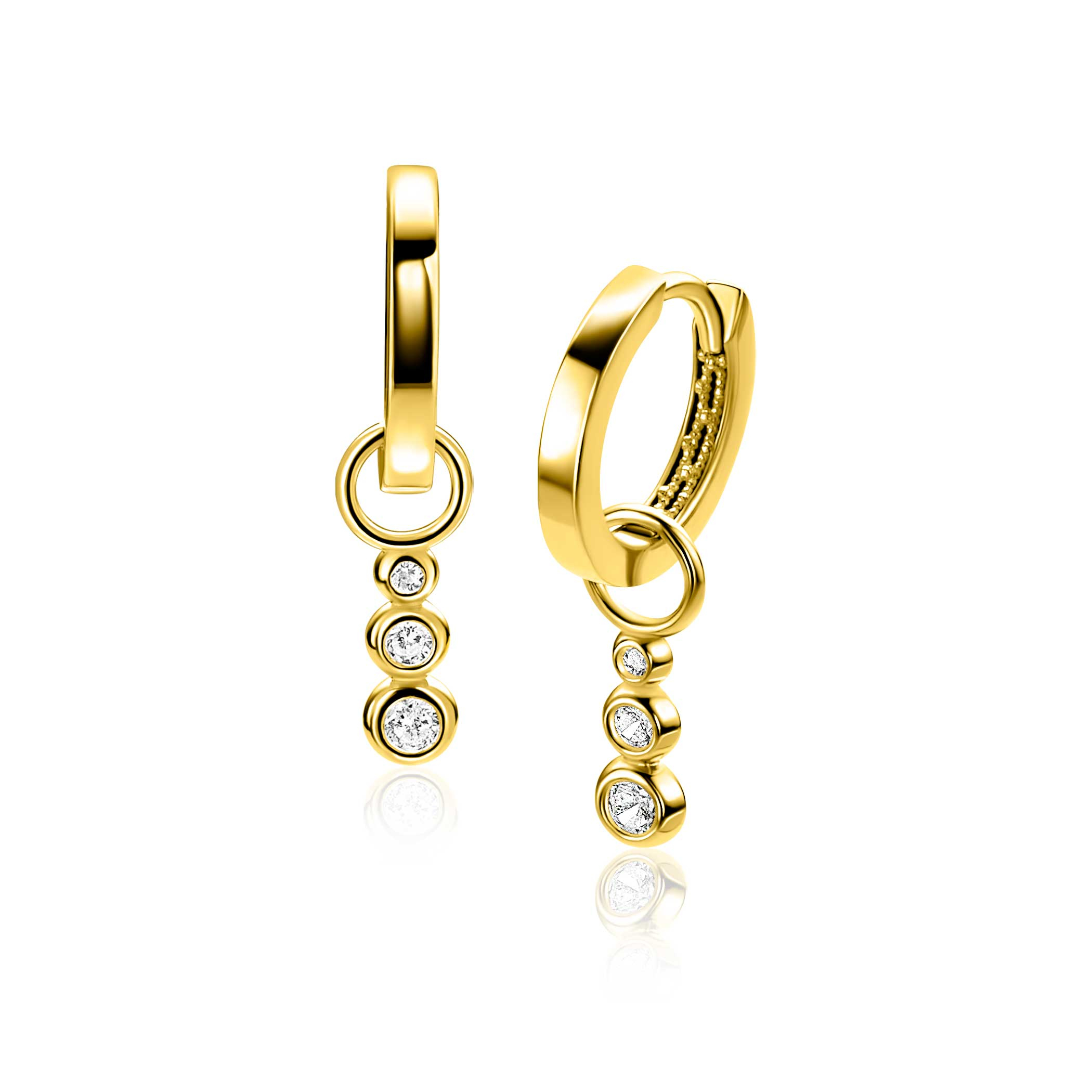 ZINZI GOLD oorbedels 3x zirc.aflopend in kastje