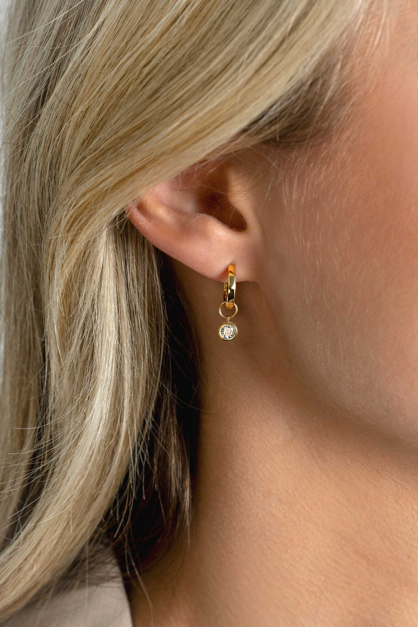 ZINZI 14K Gold Earrings Pendants Round White Zirconia 5mm ZGCH421 (excl. hoop earrings)