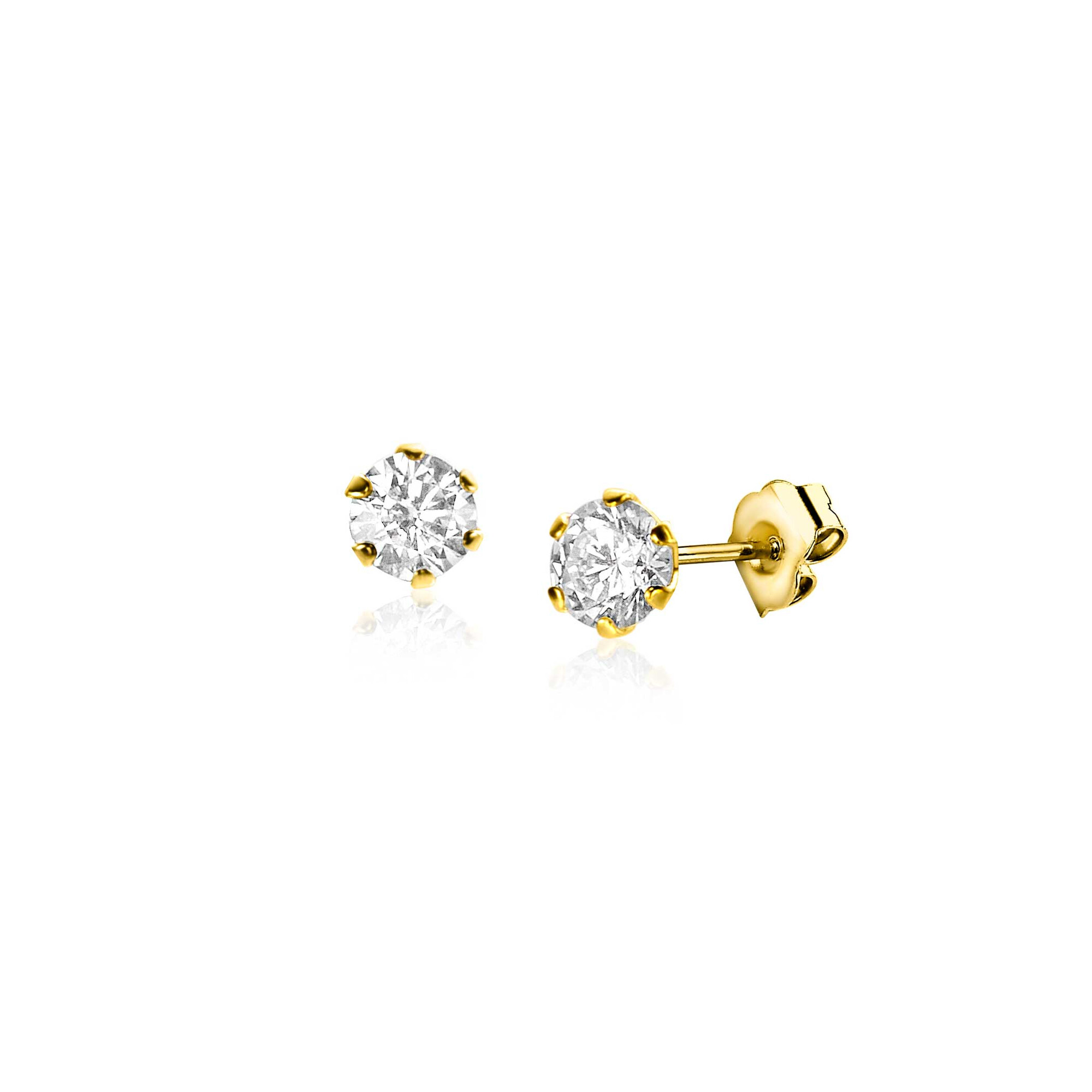 4mm ZINZI 14K Gold Stud Earrings White Zirconia ZGO455