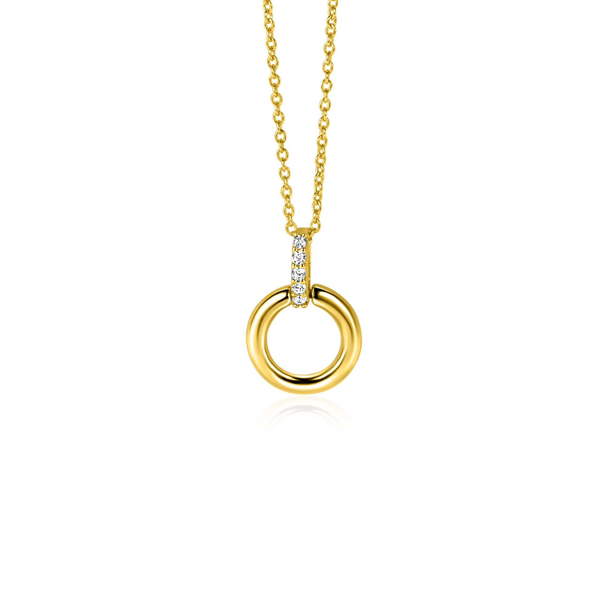 12mm ZINZI Gold 14 ct gold round pendant with a luxurious eye-catching bail, set with white cubic zirconias ZGH512 (no necklace)