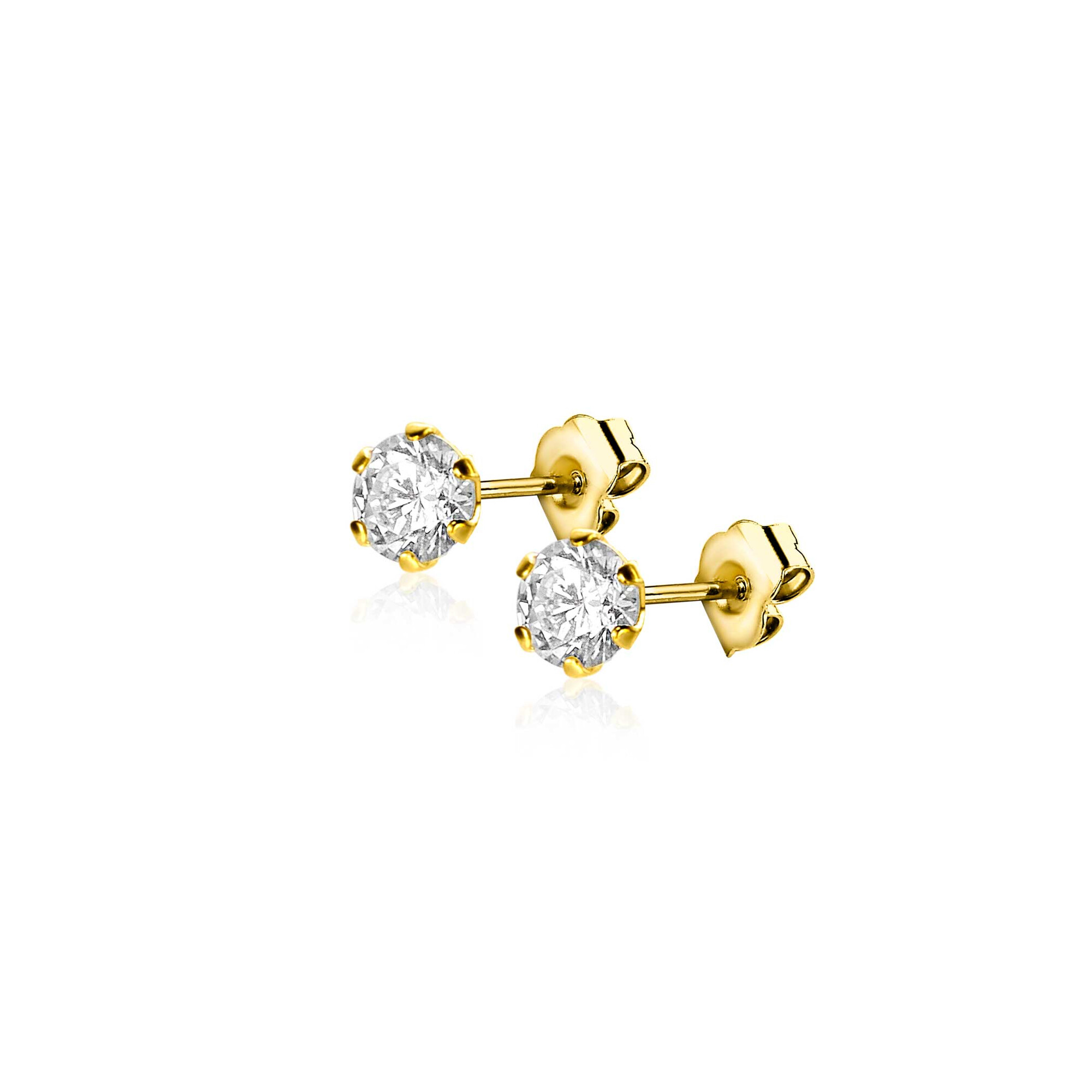 4mm ZINZI 14K Gold Stud Earrings White Zirconia ZGO455