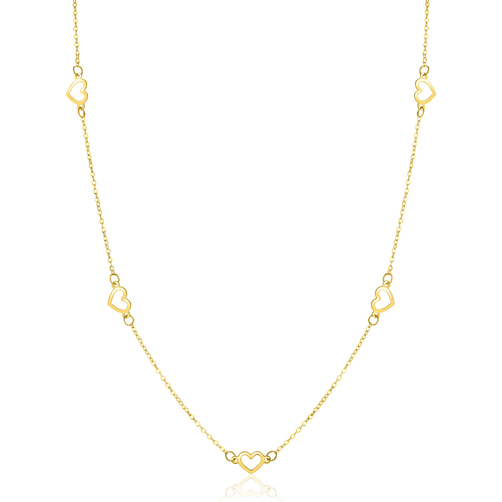 ZINZI Gold 14 carat gold necklace with delicate jasseron links and five open hearts, 5mm wide, 42-45cm ZGC504
