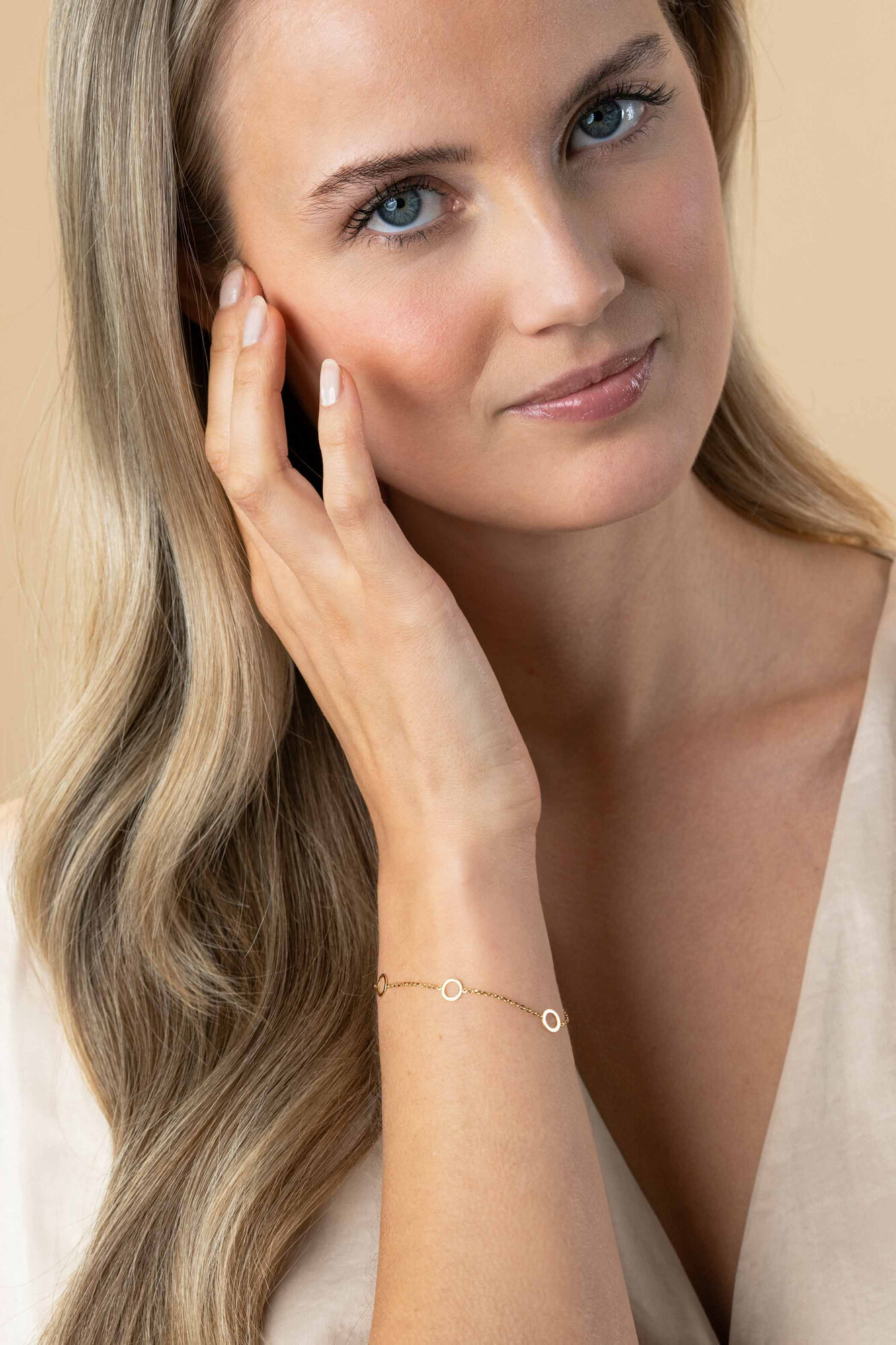 ZINZI 14K Gold Rolo Chain Bracelet 3 Open Circles 6,5mm width 18-20cm ZGA445