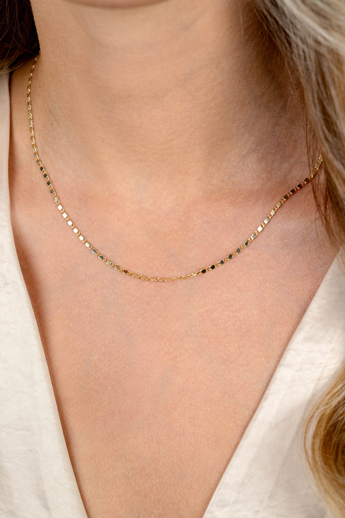 ZINZI Gold 14 karat solid gold chain necklace with shiny fantasy plates, 1.7mm wide, 41-43cm long ZGC497
