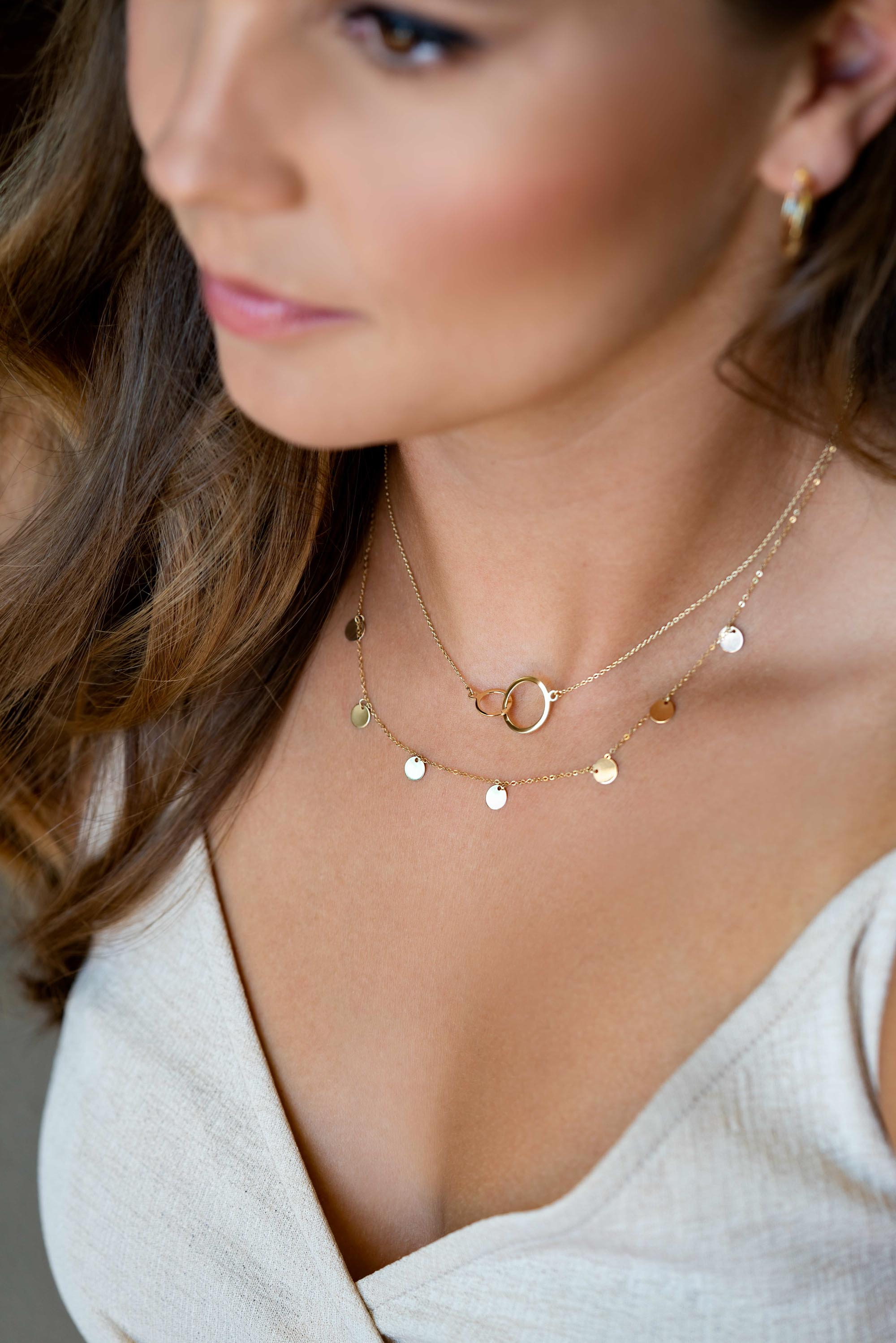 ZINZI 14K Gold Necklace with 2 Connected Open Circles 42cm ZGC113