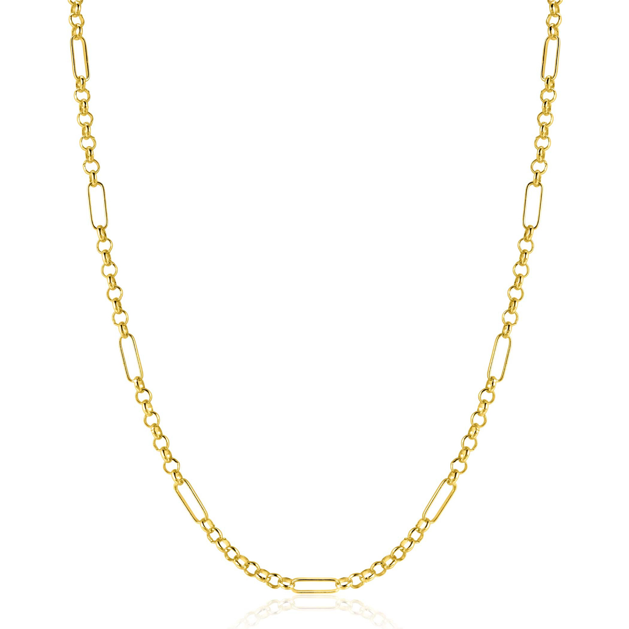 ZINZI Gold 14 karat solid gold necklace with paperclip links combined with curb links 41-43cm ZGC495
