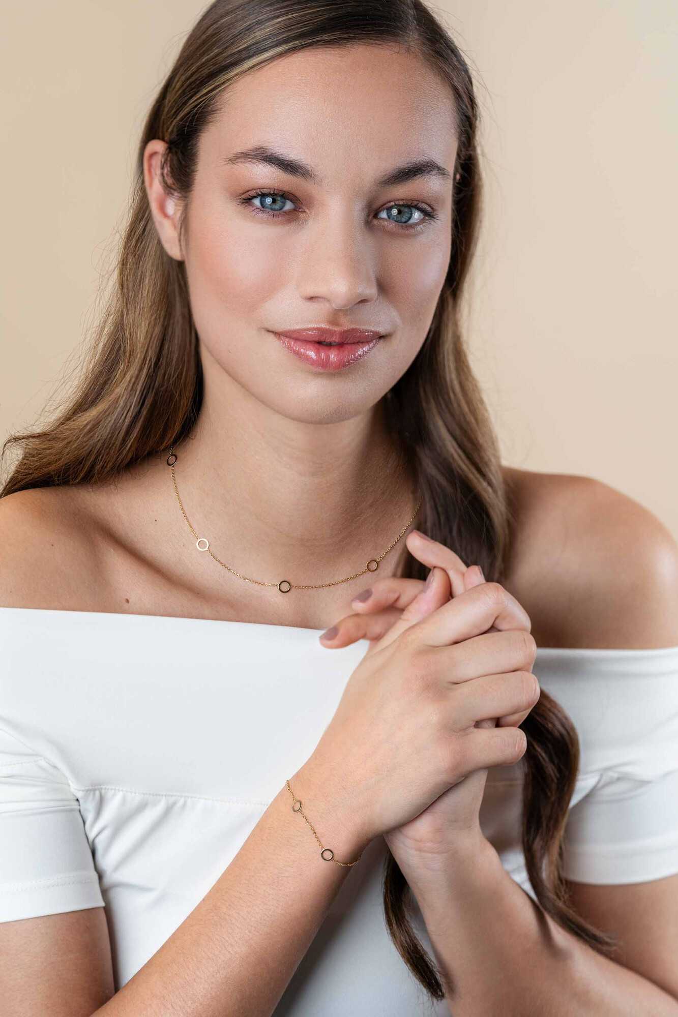 ZINZI 14K Gold Necklace Rolo Chain 7 Small Open Circles 6,5mm width 42-45cm ZGC445