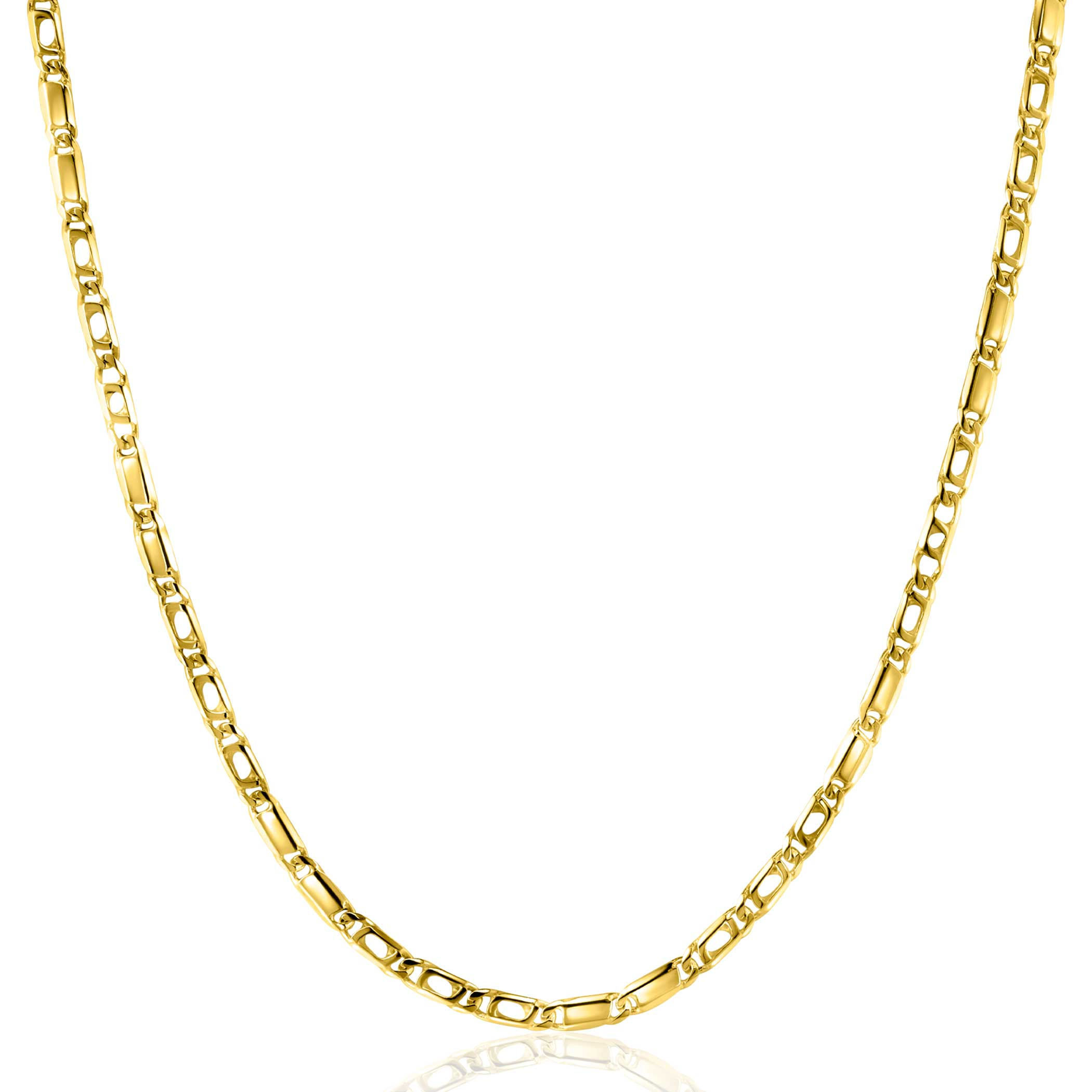 ZINZI Gold 14 carat solid gold necklace with hawk eye links and shiny plates, 2.6mm wide, 41-43cm ZGC499
