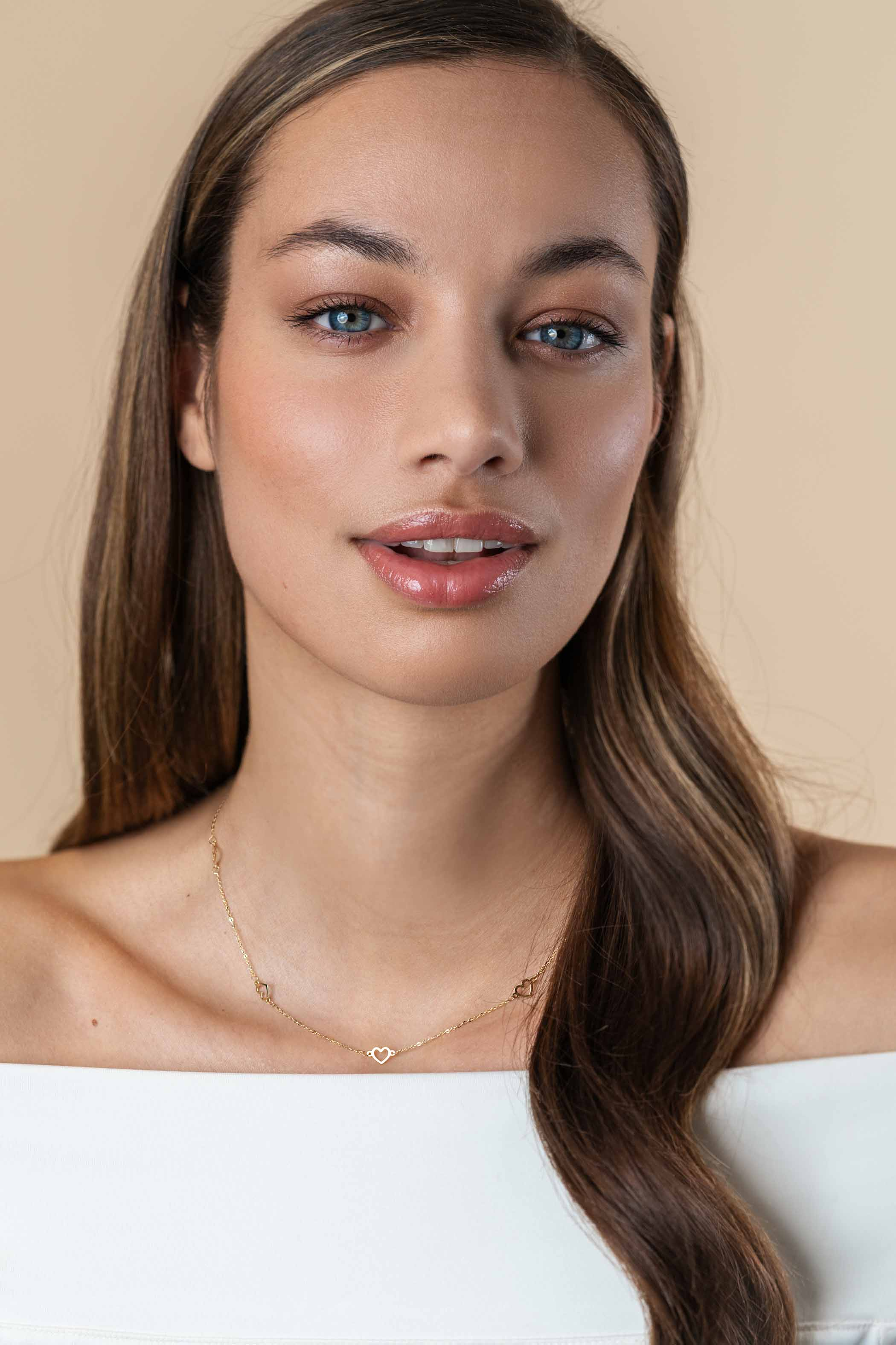 ZINZI Gold 14 carat gold necklace with delicate jasseron links and five open hearts, 5mm wide, 42-45cm ZGC504
