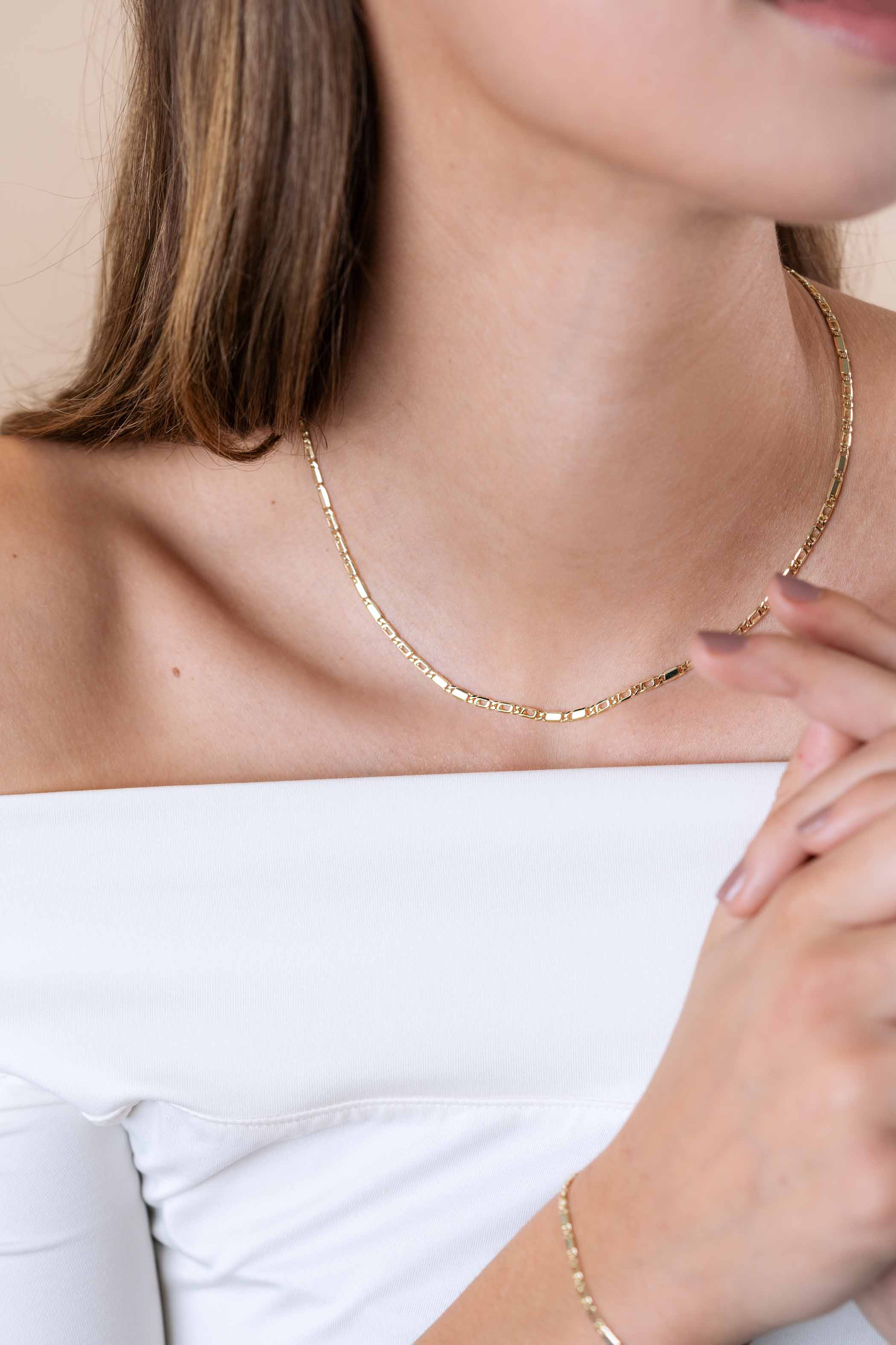 ZINZI Gold 14 carat solid gold necklace with hawk eye links and shiny plates, 2.6mm wide, 41-43cm ZGC499
