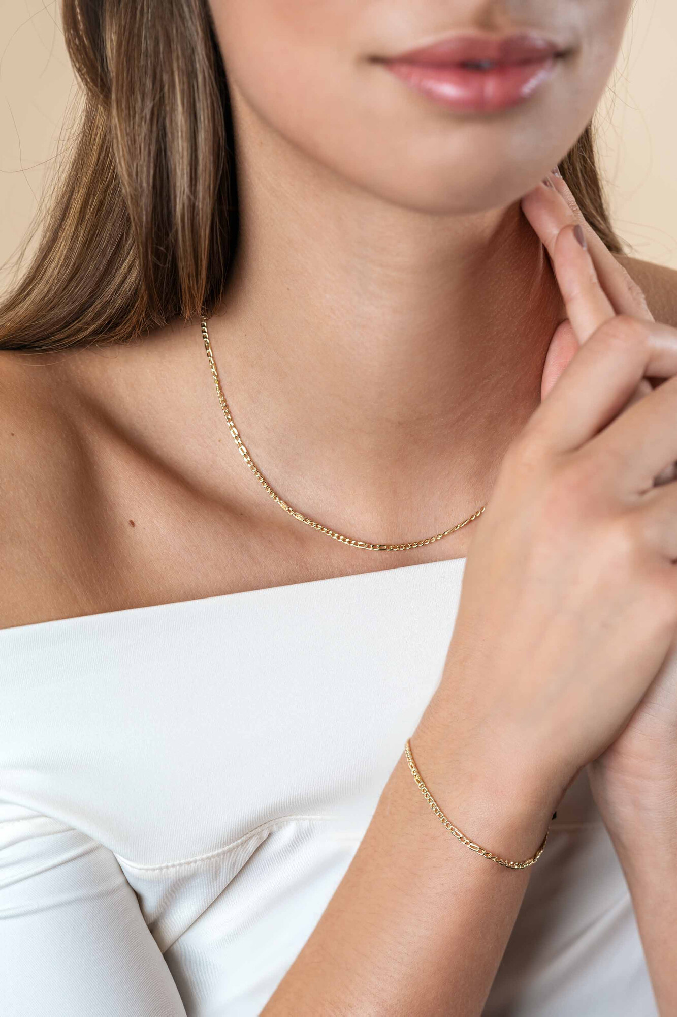 ZINZI Gold 14 karat solid gold curb chain necklace with hawk eye links, 2mm wide, 41-43cm long ZGC498
