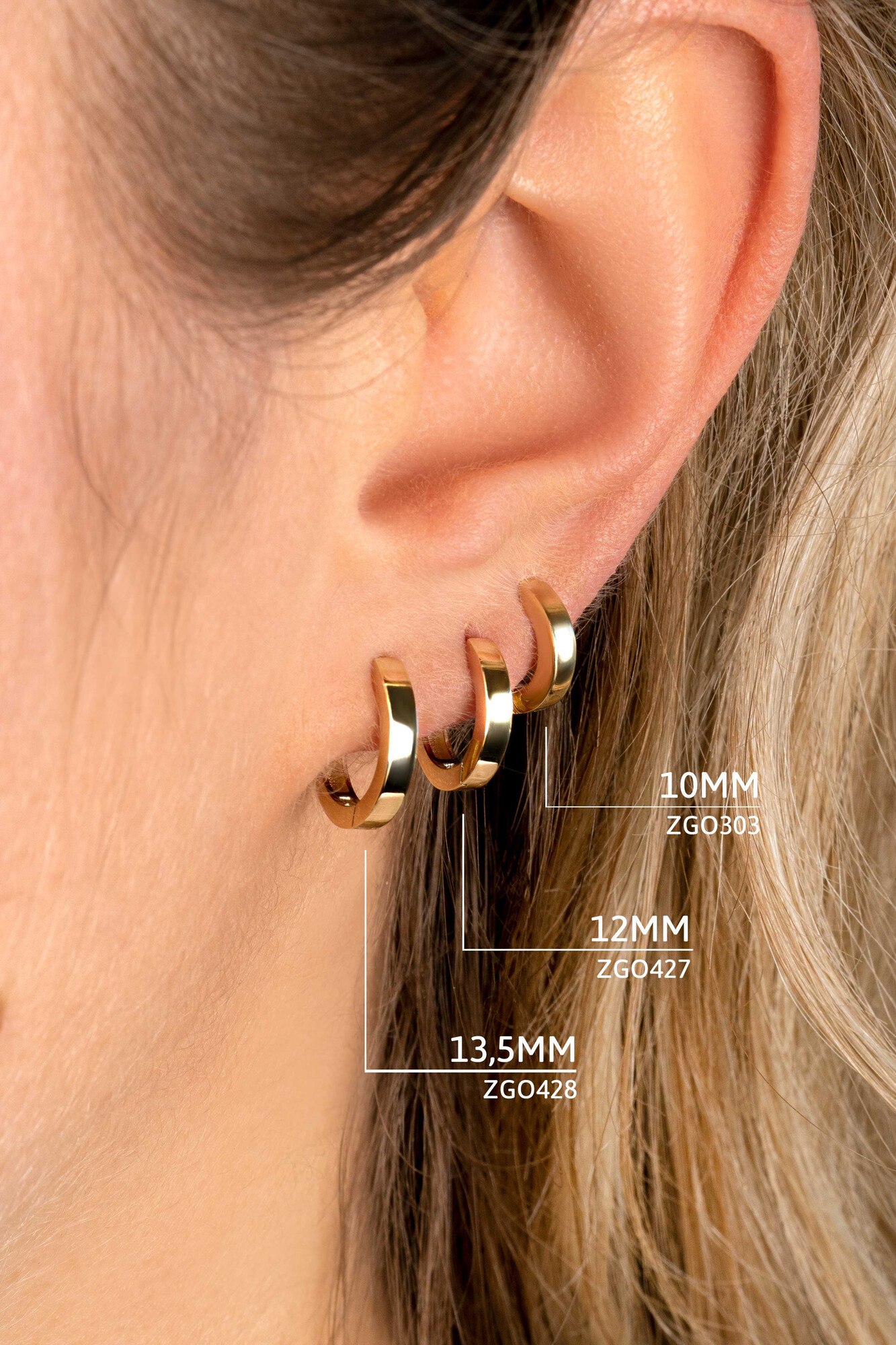 13,5mm ZINZI 14K Gold Hoop Earrings Square Tube 13,5 x 2,3mm ZGO428