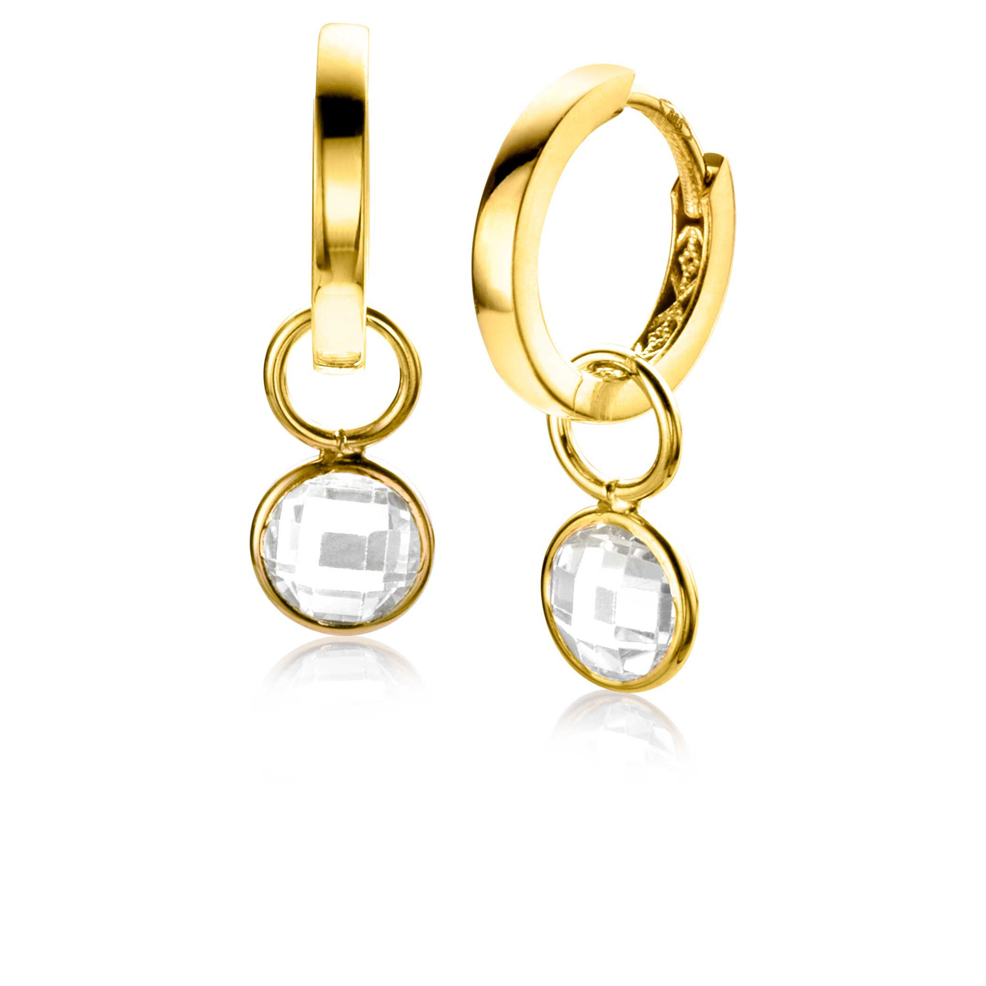 ZINZI 14K Gold Earrings Pendants Round White Zirconia 7mm ZGCH391 (excl. hoop earrings)