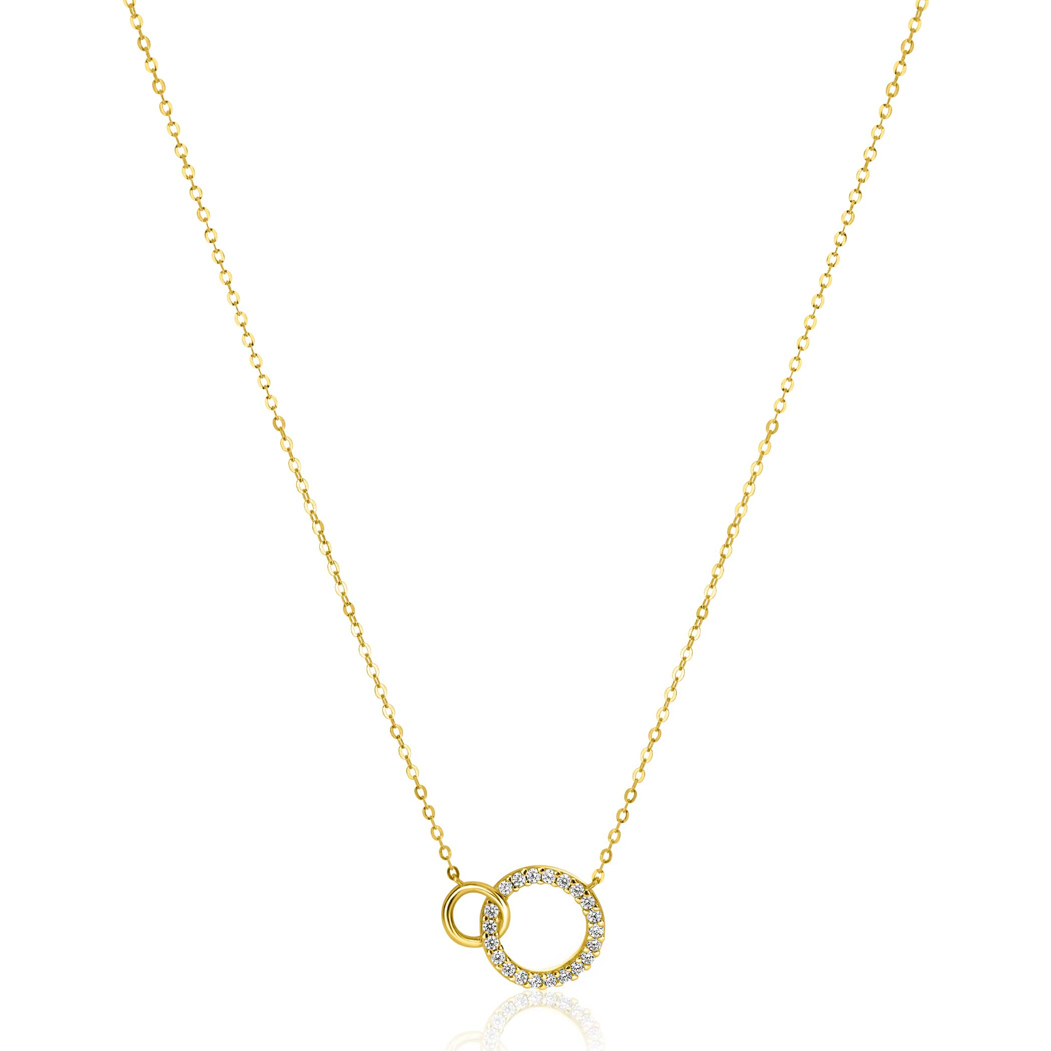 ZINZI 14K Gold Necklace 2 Connected Open Circles White Zirconias 40-43cm ZGC460