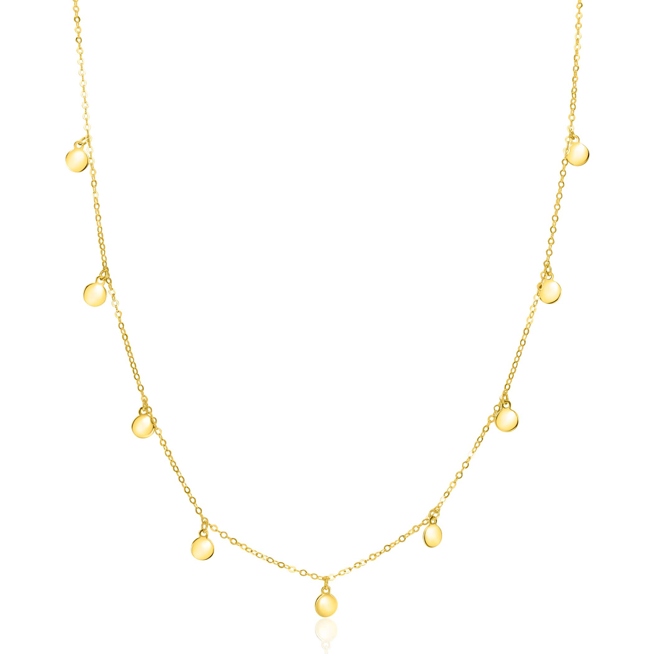 ZINZI Gold 14 karat gold necklace with 9 dangling circles 40-45cm ZGC488
