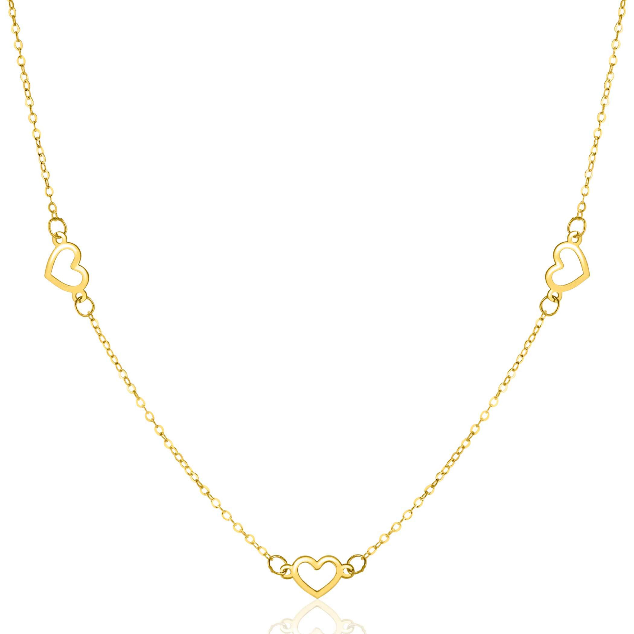 ZINZI Gold 14 carat gold necklace with delicate jasseron links and five open hearts, 5mm wide, 42-45cm ZGC504
