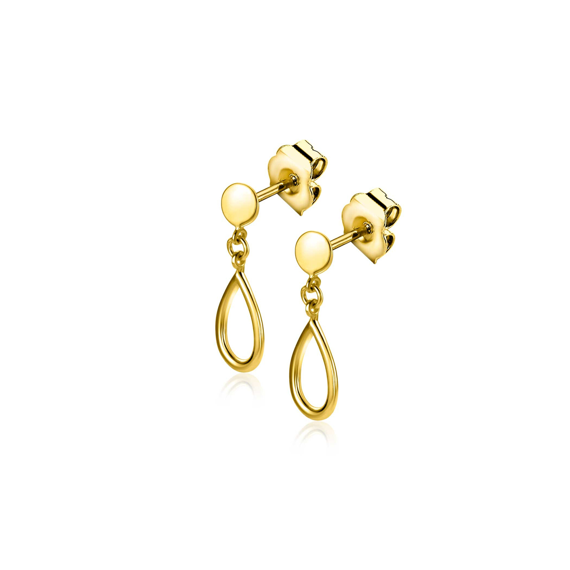 13mm ZINZI Gold 14 ct gold drop earrings with an open teardrop shape ZGO521