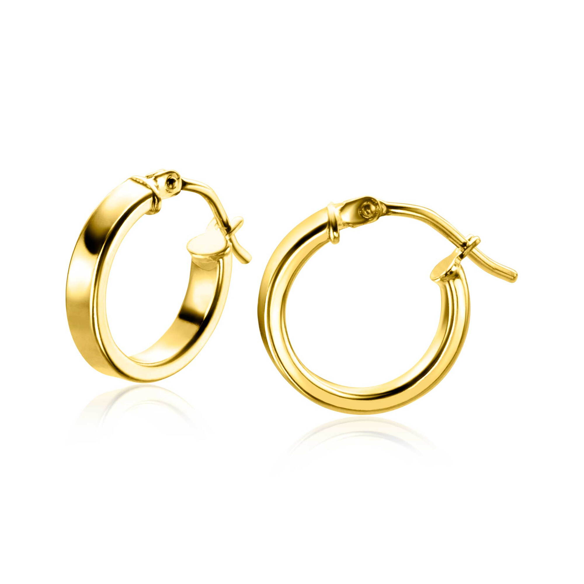 13mm ZINZI 14K Gold Hoop Earrings Smooth Square Tube 3mm width ZGO333