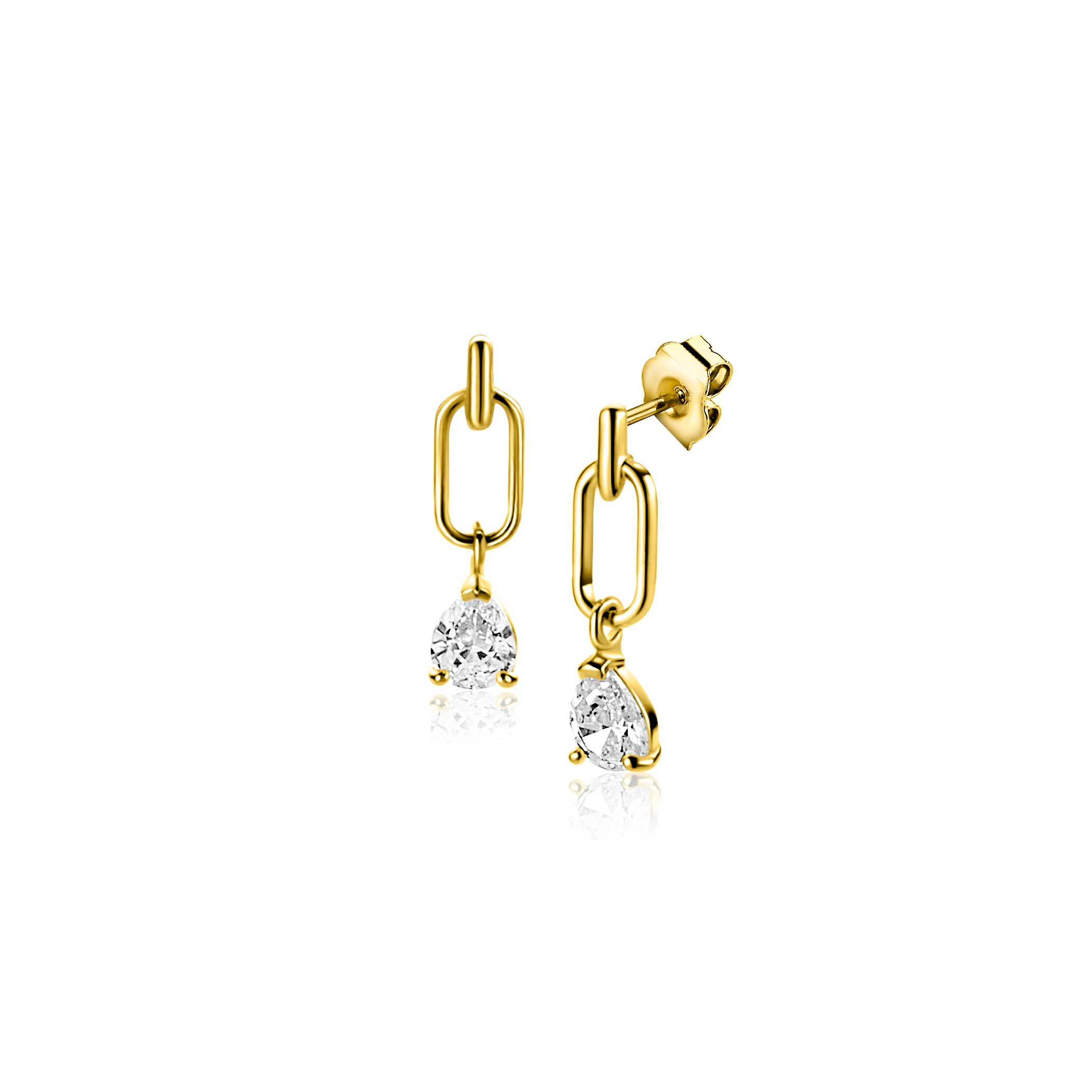 ZINZI GOLD oorstekers ovaal open met druppel zirc.