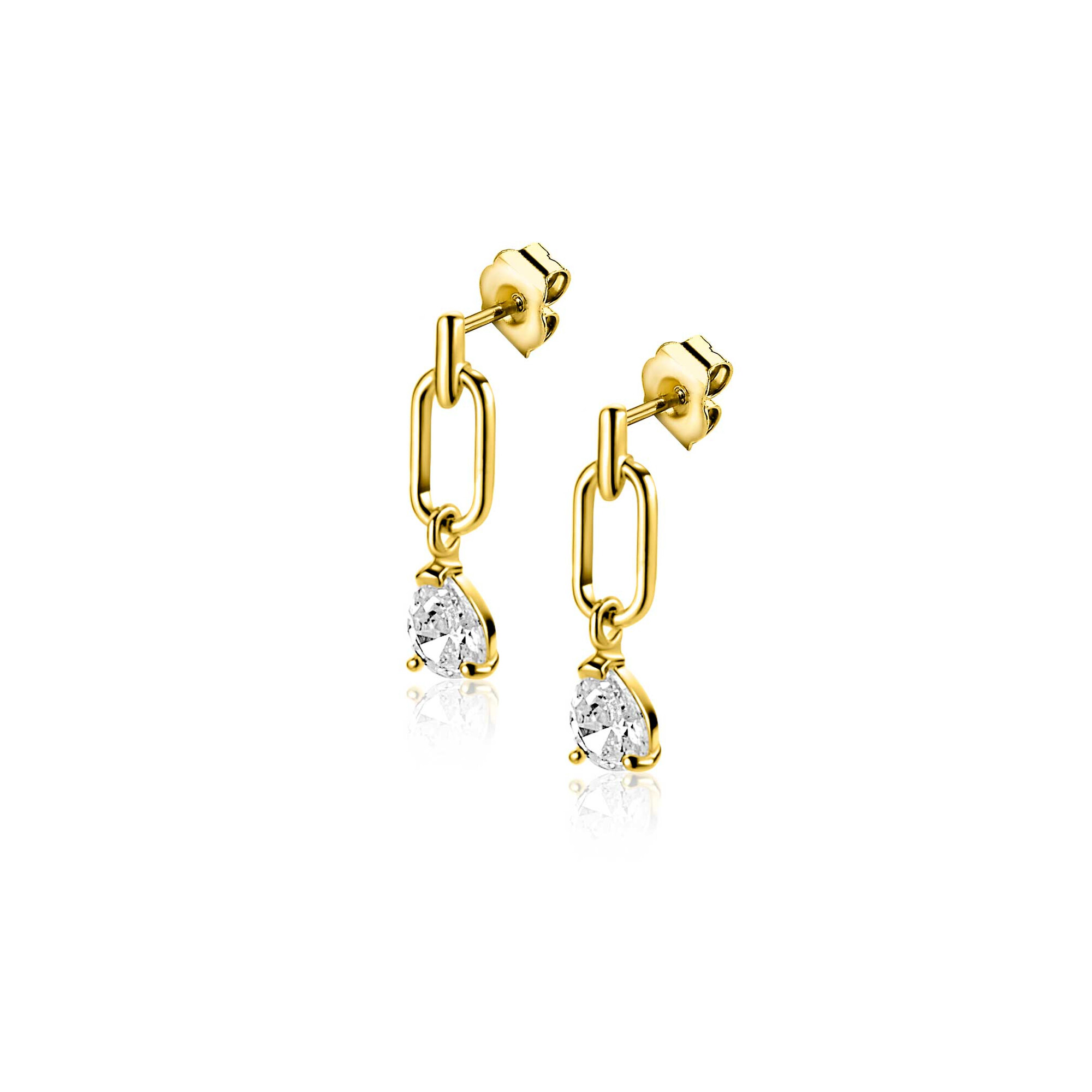 ZINZI GOLD oorstekers ovaal open met druppel zirc.