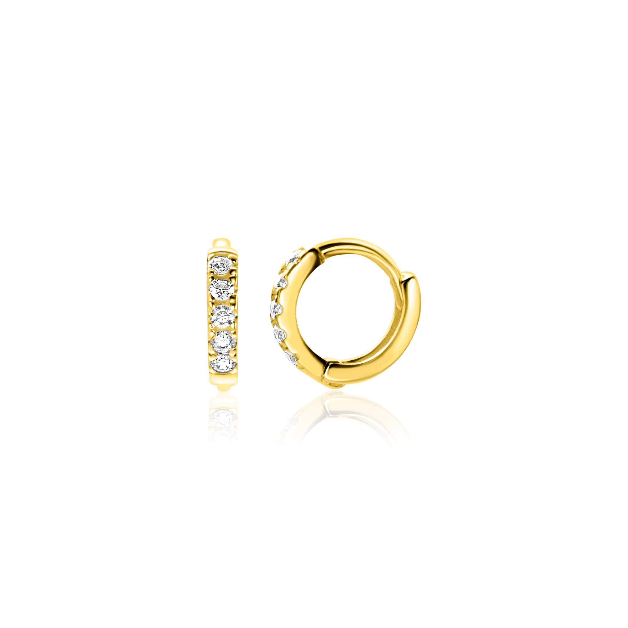 8mm ZINZI 14K Gold Hoop Earrings White Zirconias 8x1,6mm ZGO467