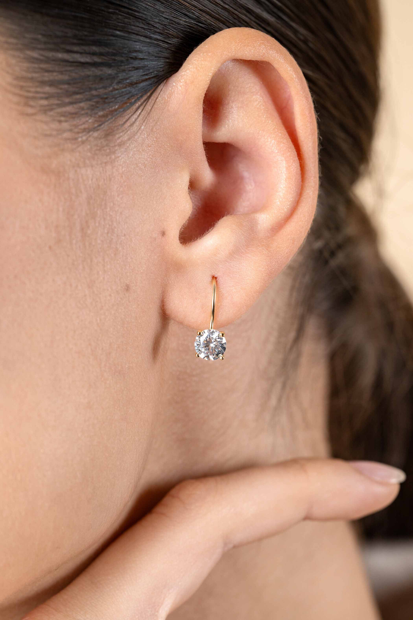 16mm ZINZI 14K Gold Drop Earrings Round White Zirconia ZGO480