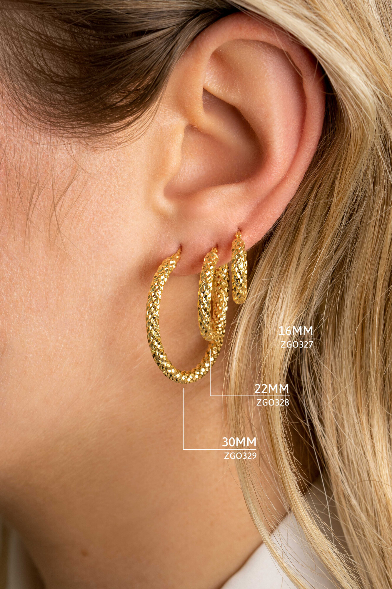 22mm ZINZI 14K Gold Hoop Earrings 3mm width ZGO328