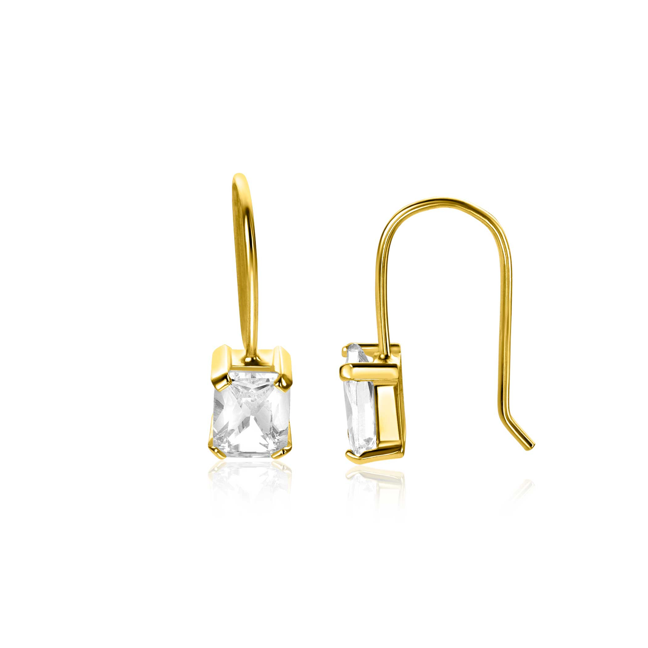19mm ZINZI Gold 14 ct gold drop earrings set with square white cubic zirconias 5mm ZGO509