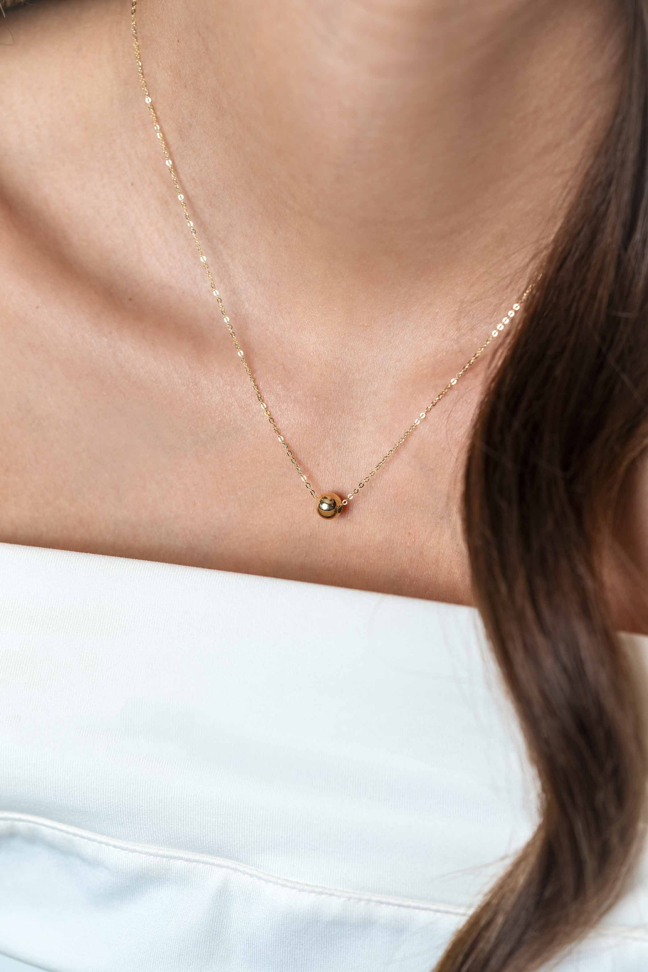 ZINZI Gold 14 carat gold link necklace with elegant smooth bead of 6mm, 42-45cm ZGC505