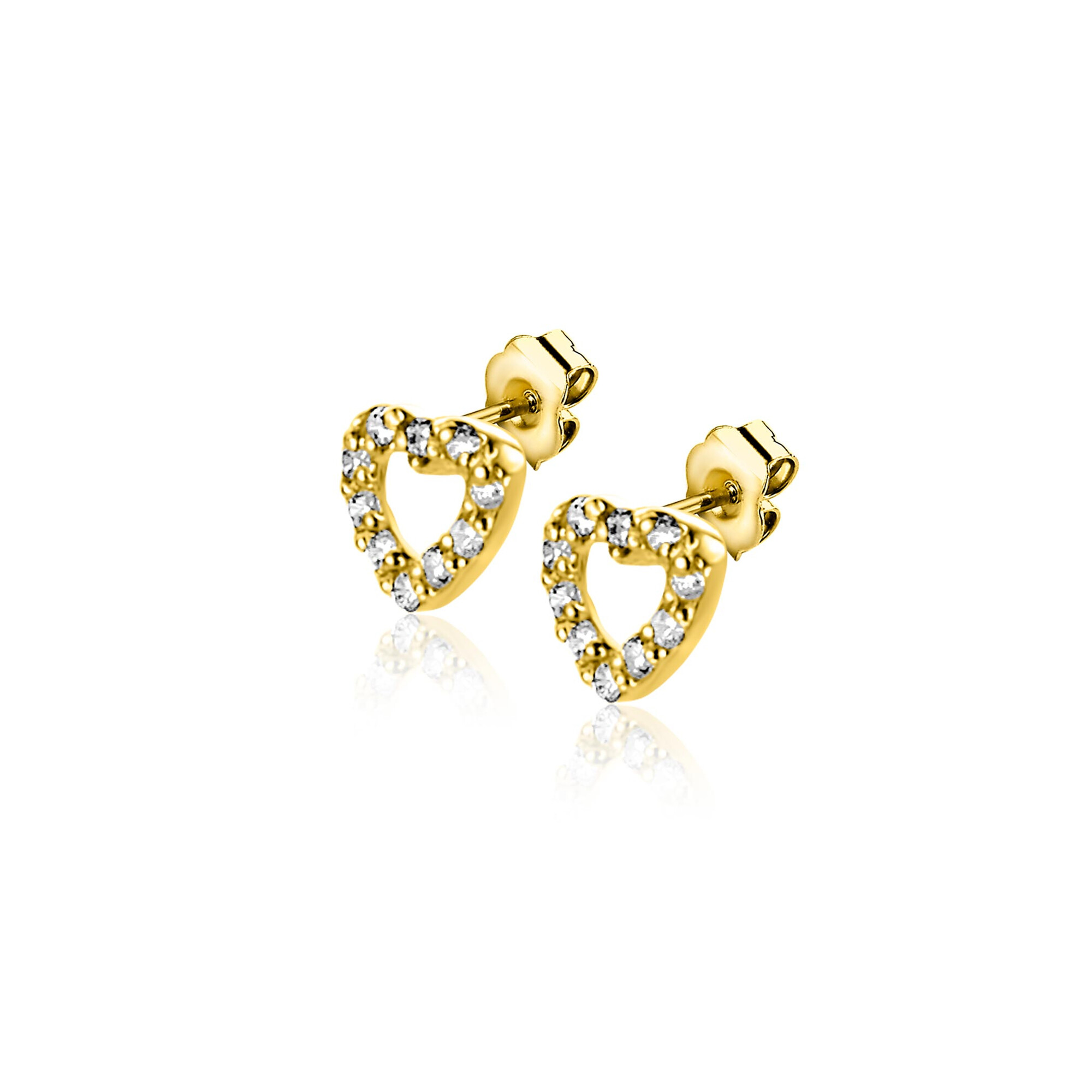 ZINZI GOLD oorknopjes hartje open zirconia's 4.8mm