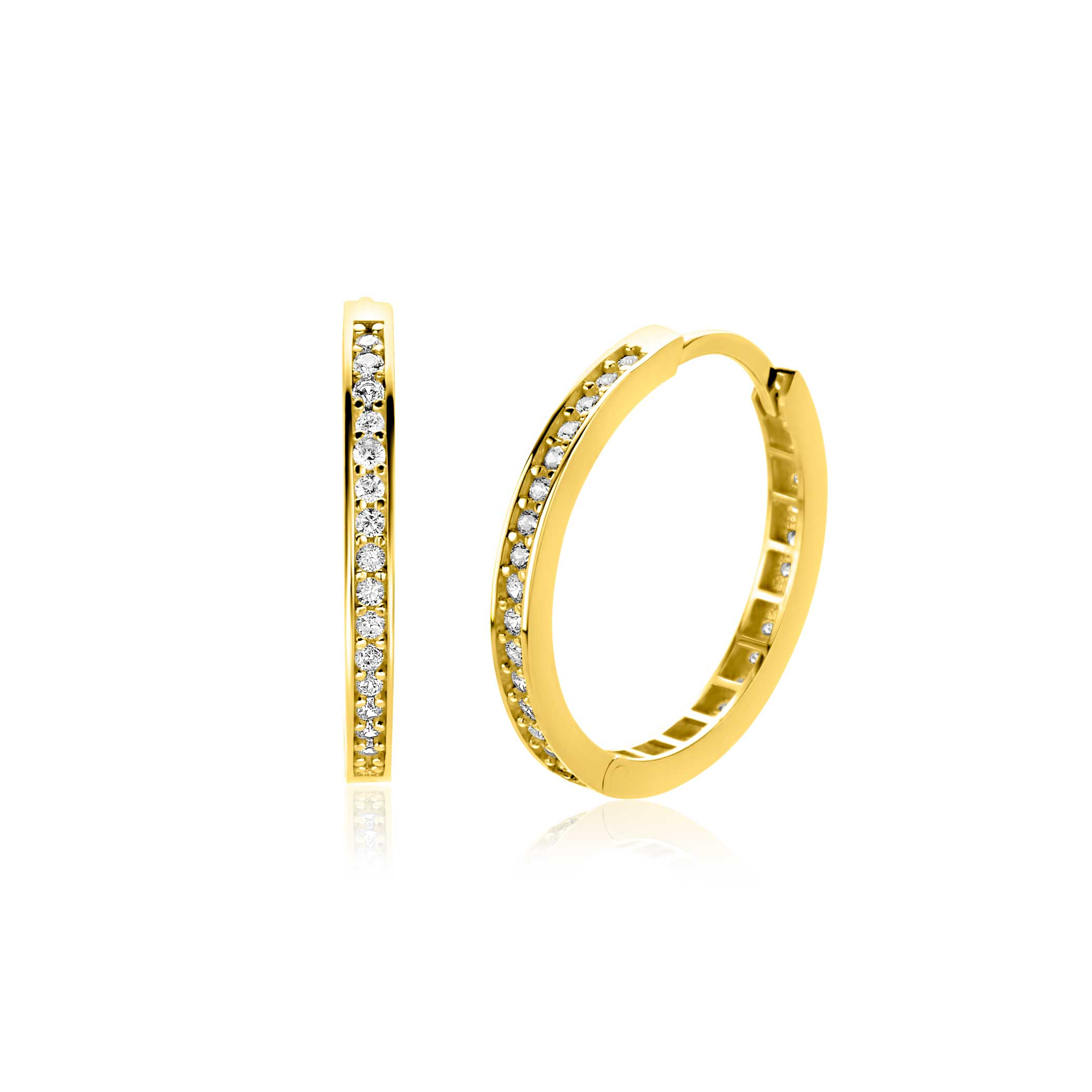 ZINZI GOLD klapcreolen geheel bezet zirc.19x2mm