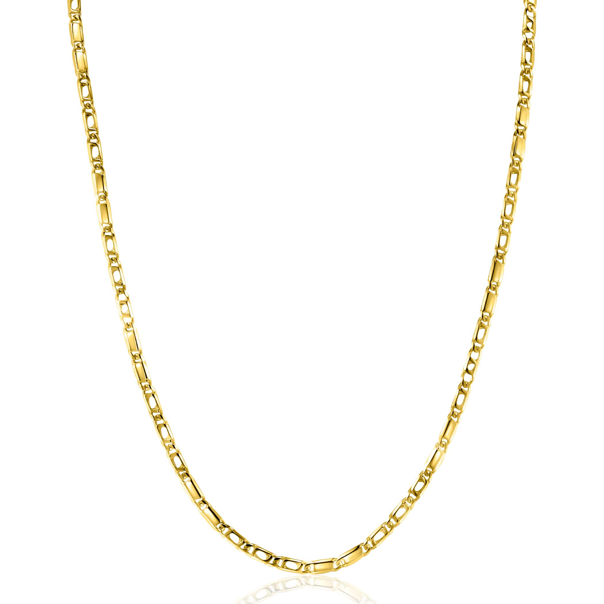 ZINZI Gold 14 carat solid gold necklace with hawk eye links and shiny plates, 2.6mm wide, 41-43cm ZGC499
