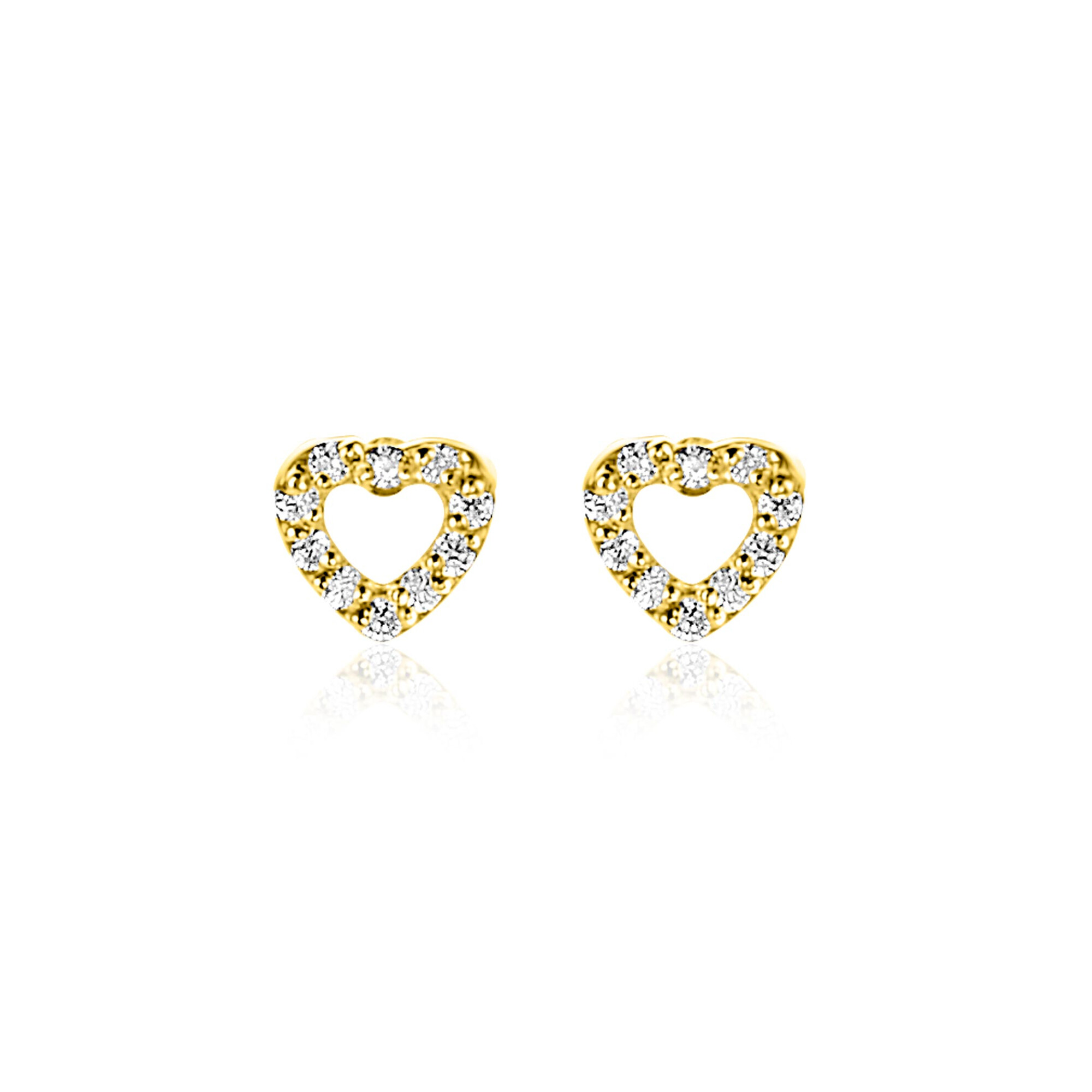 ZINZI GOLD oorknopjes hartje open zirconia's 4.8mm
