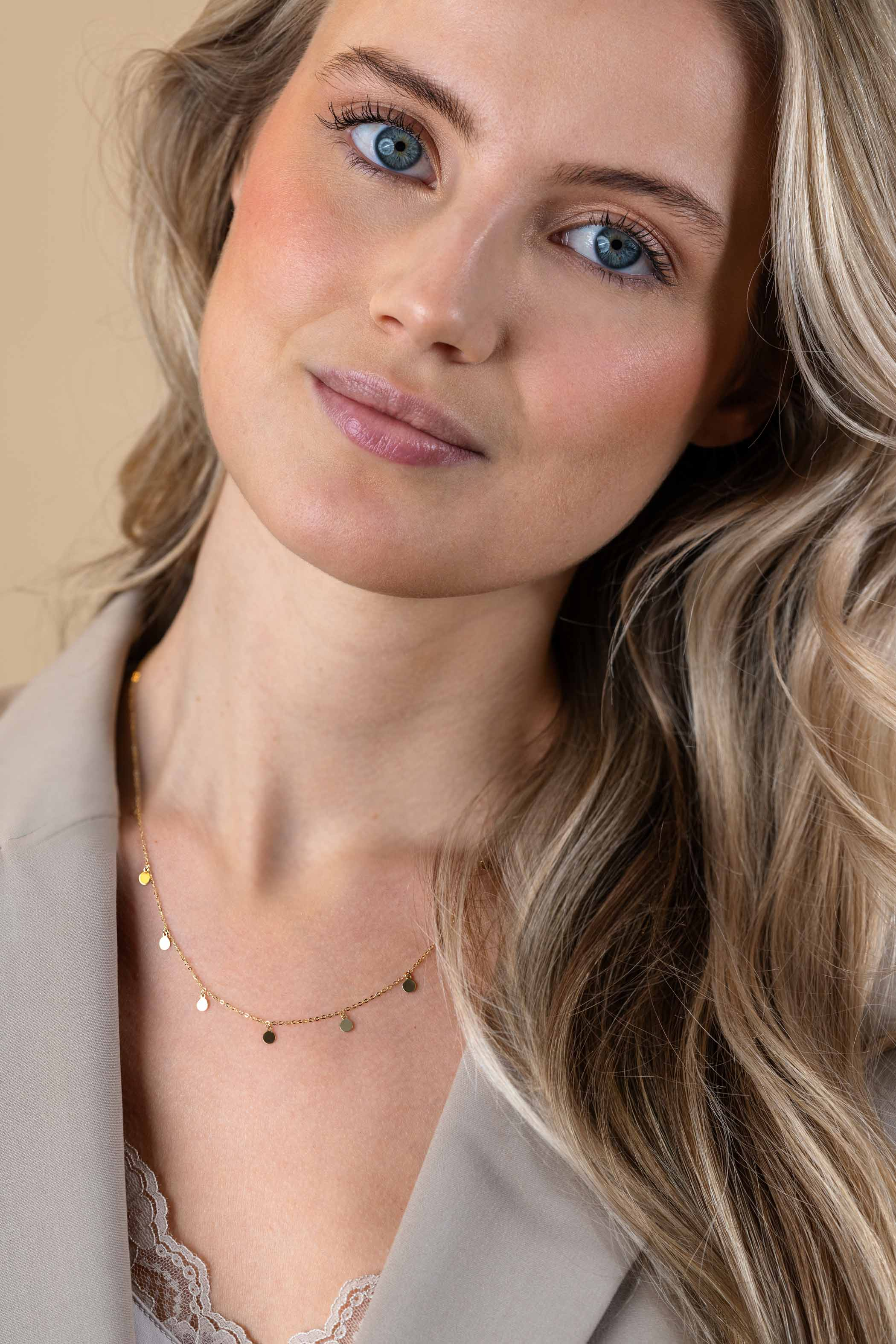 ZINZI Gold 14 karat gold necklace with 9 dangling circles 40-45cm ZGC488
