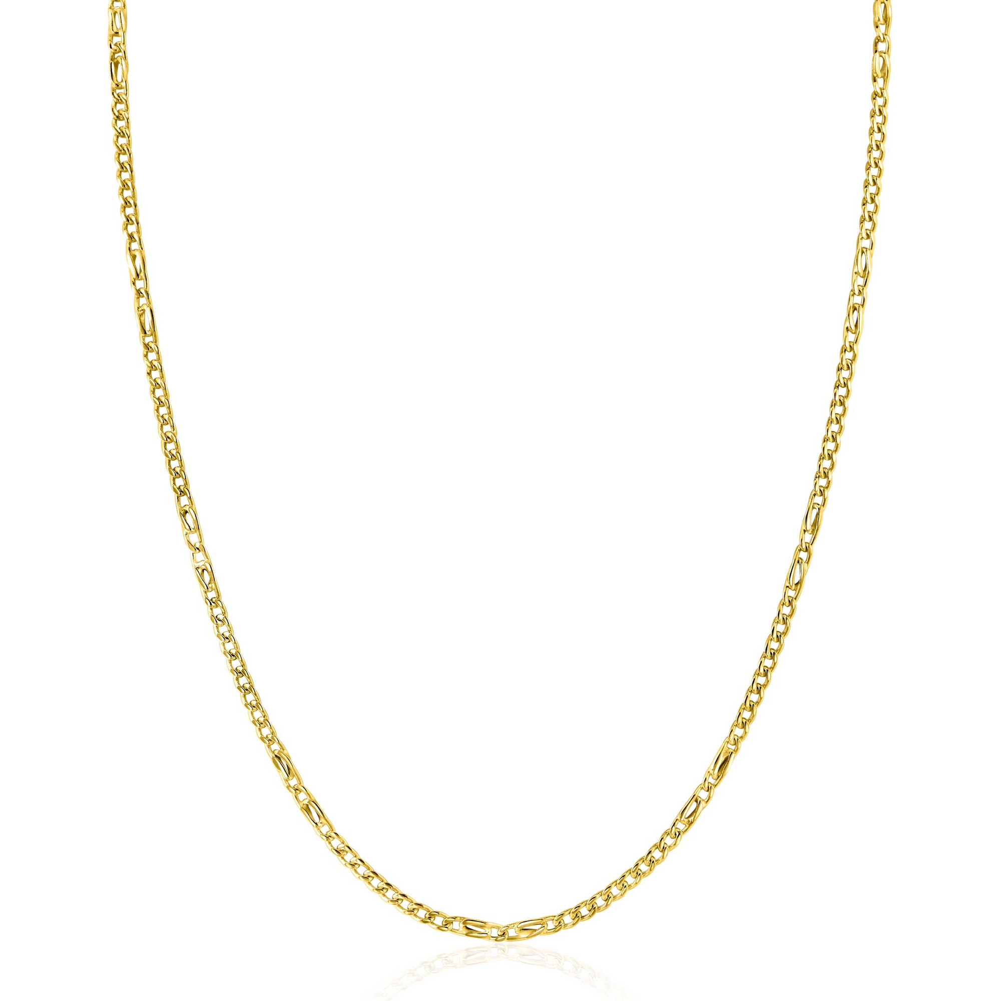 ZINZI Gold 14 karat solid gold curb chain necklace with hawk eye links, 2mm wide, 41-43cm long ZGC498
