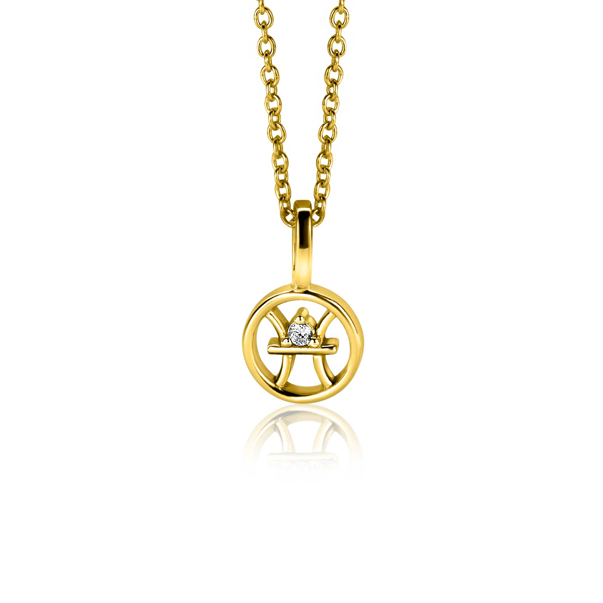 9mm ZINZI gold plated silver Pisces zodiac sign pendant set with white zirconias ZIHY-VIS (without necklace)