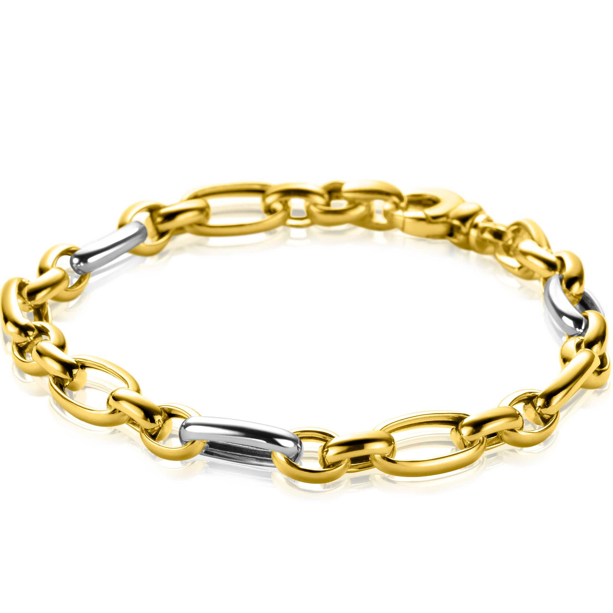 ZINZI bicolor chain bracelet (7mm wide) with alternating gold plated jasseron links and large silver oval links 19cm ZIA2639