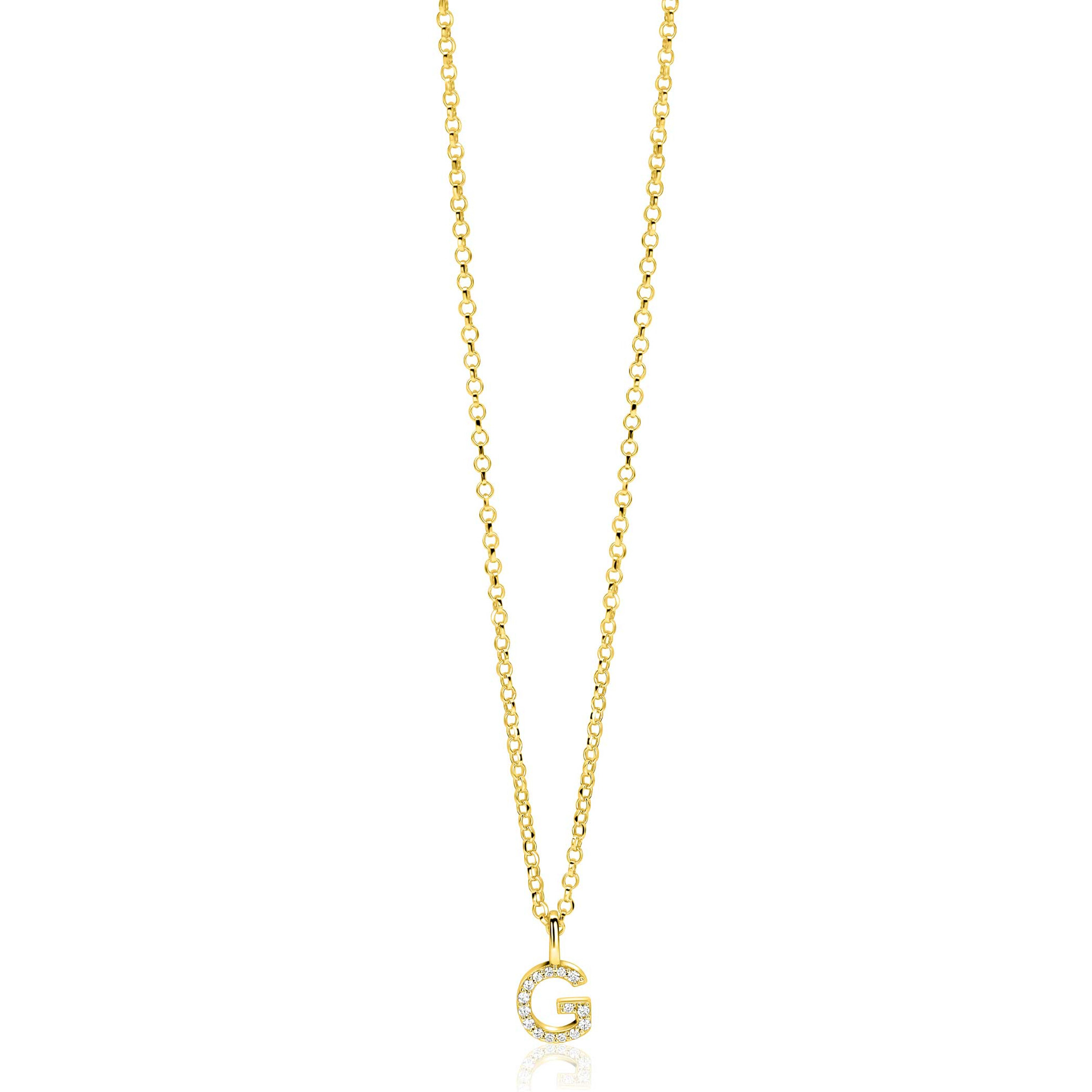 ZINZI zlv. hanger gg.verg.letter G bezet met zirconia's