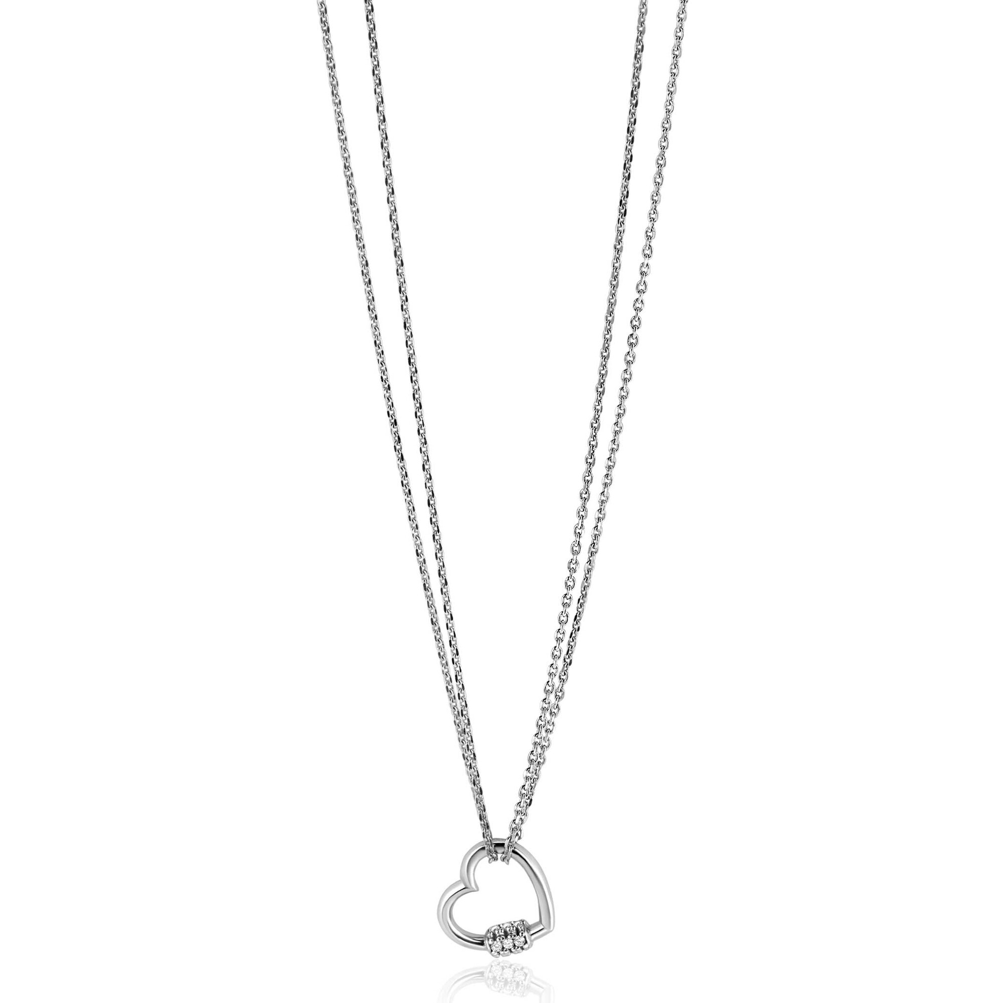 ZINZI Sterling Silver Necklace 45cm with a Luxurious Heart Pendant (14mm) amd White Zirconias 40-45cm ZIC2507