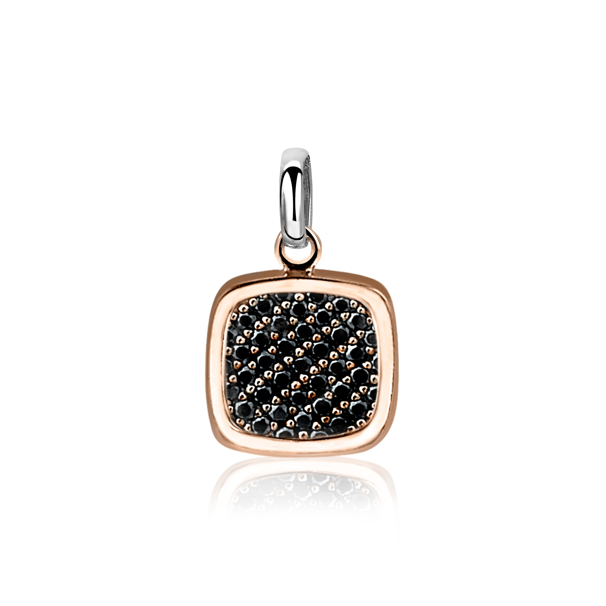 ZINZI Rose Gold Plated Sterling Silver Pendant Square Black ZIH1070N
