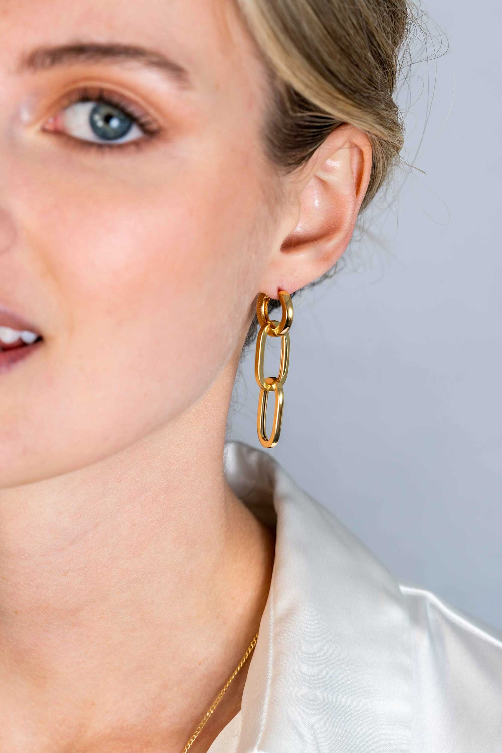 37mm ZINZI Gold Plated Sterling Silver Earrings Pendants 2 Long Paperclip Chains ZICH2352G (excl. hoop earrings)