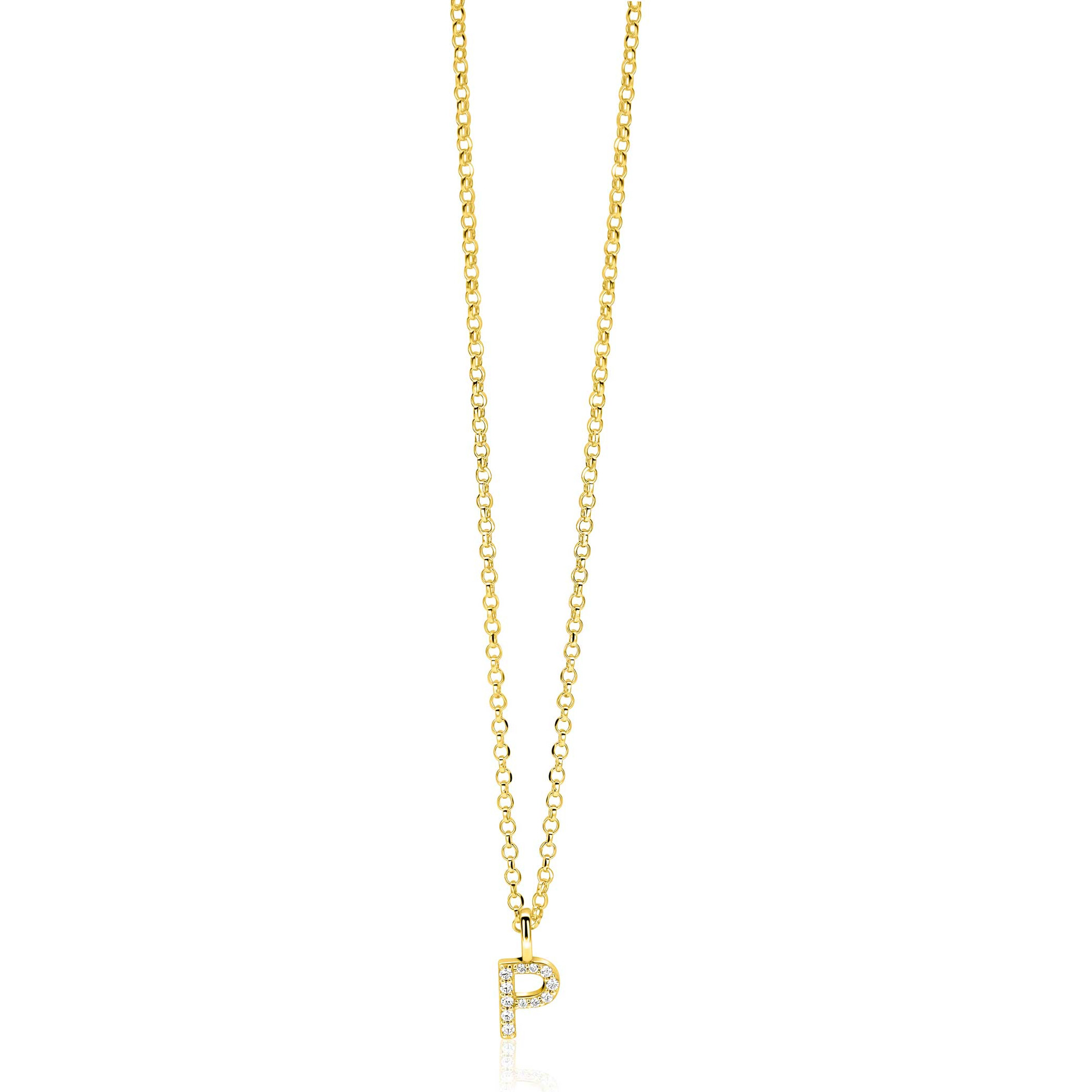 ZINZI zlv. hanger gg.verg.letter P bezet met zirconia's