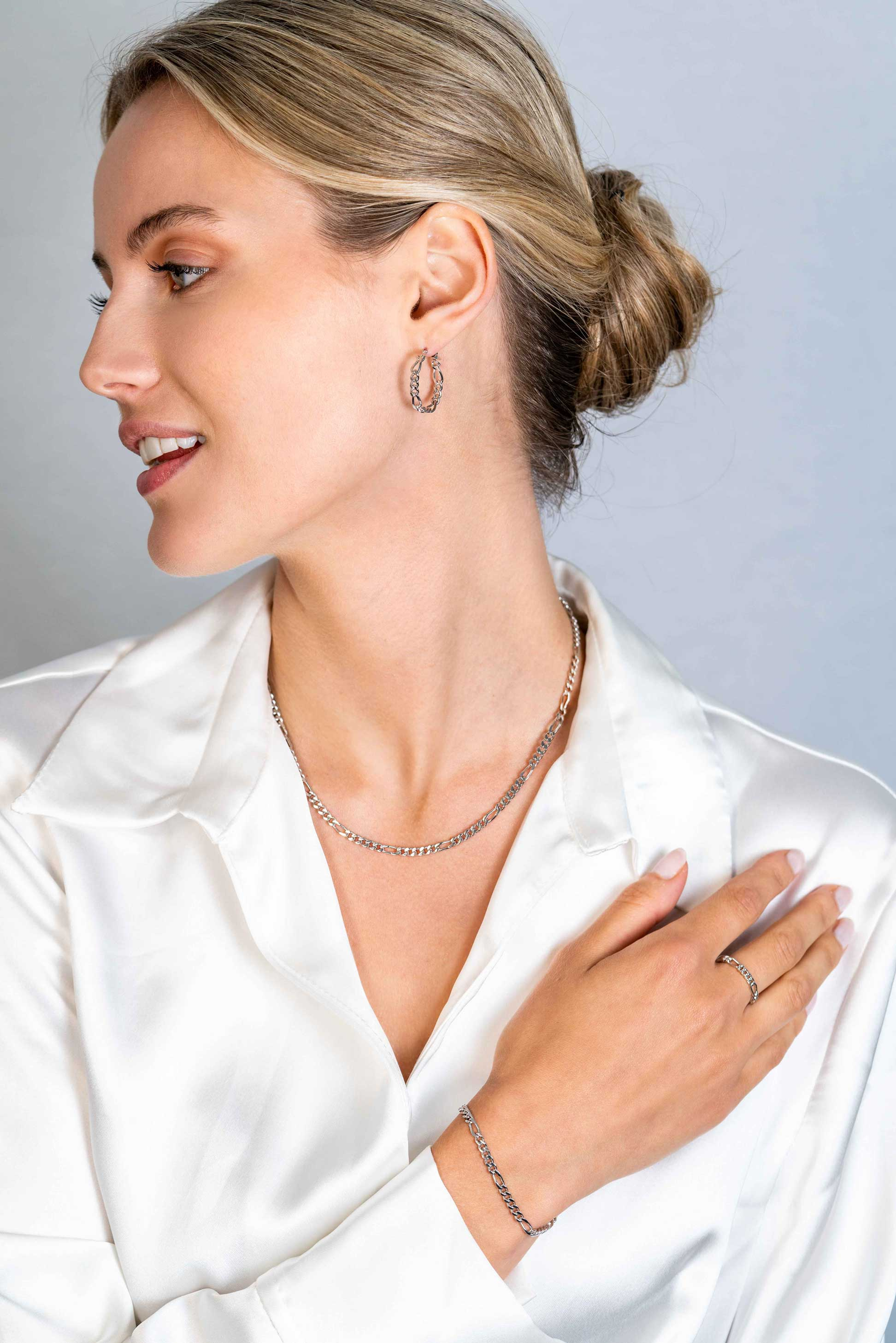 23mm ZINZI Sterling Silver Hoop Earrings with Figaro Chain 23x4mm ZIO2291CR