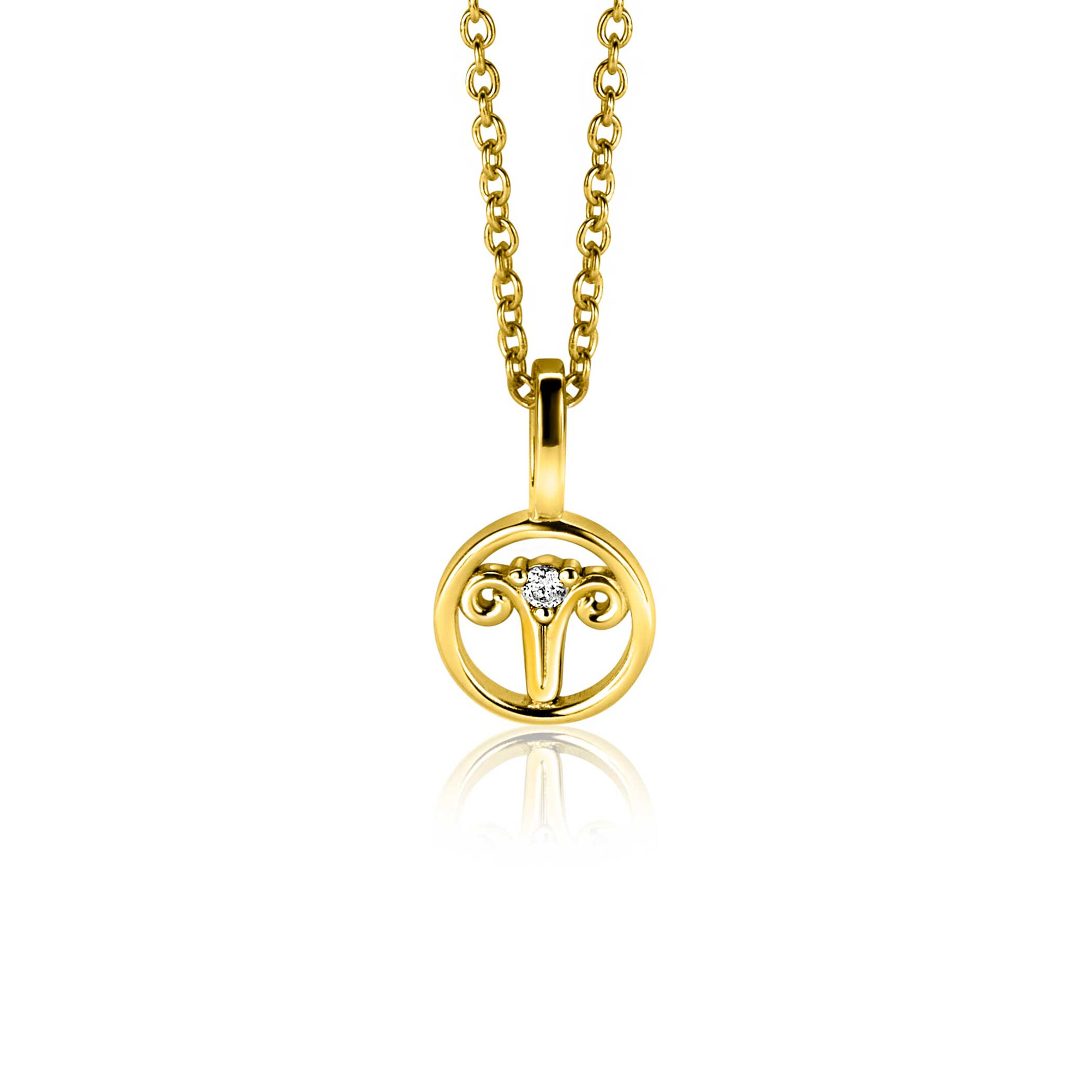 9mm ZINZI gold plated silver Aries zodiac sign pendant set with white zirconias ZIHY-RAM (without necklace)