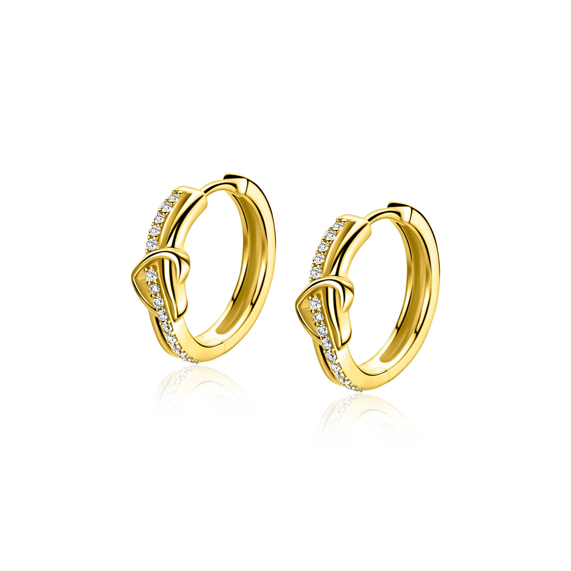 ZINZI zlv. oorringen gg.verg.golf met hart / zirconia's