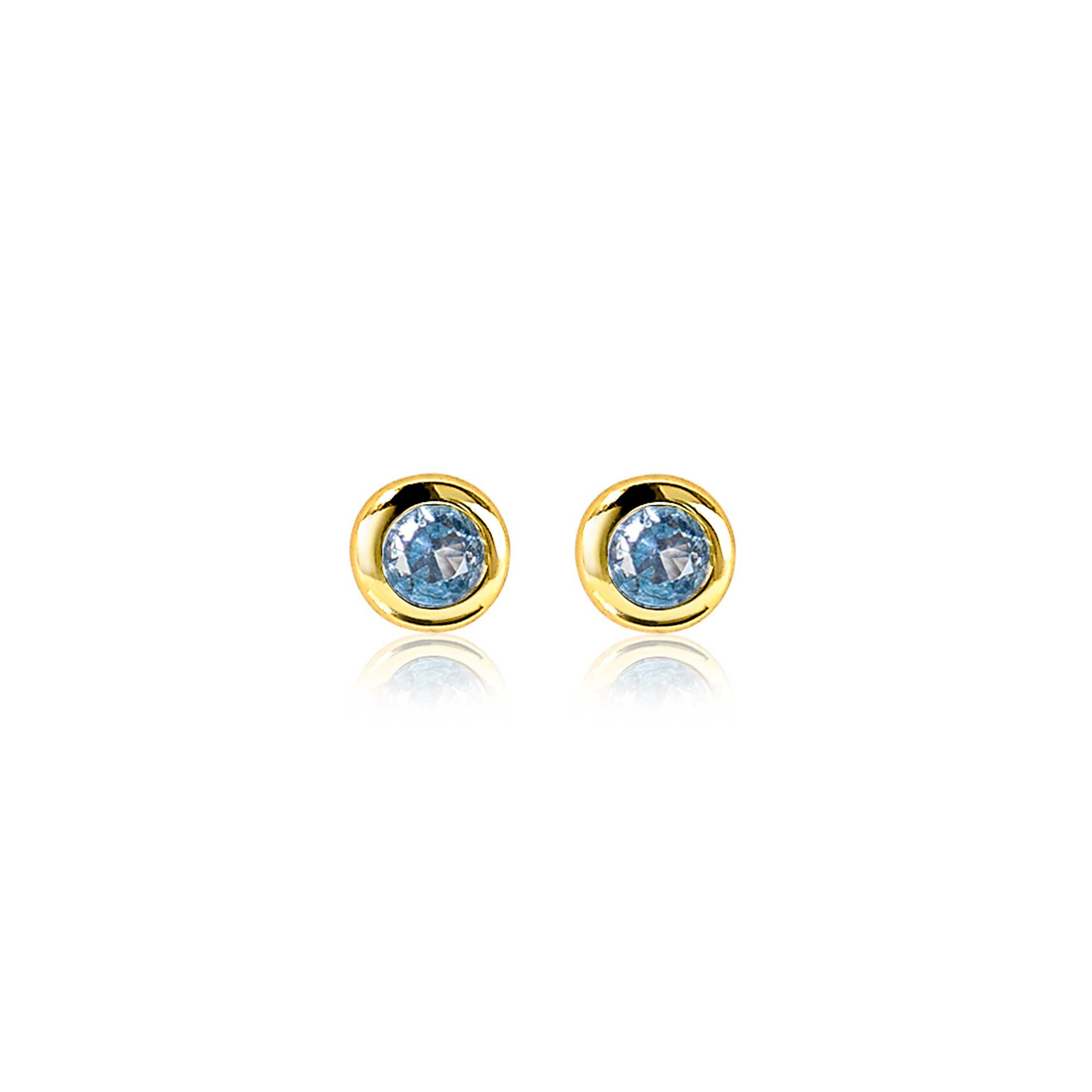 DECEMBER Stud Earrings 4mm Gold Plated with Birthstone Blue Topaz Zirconia